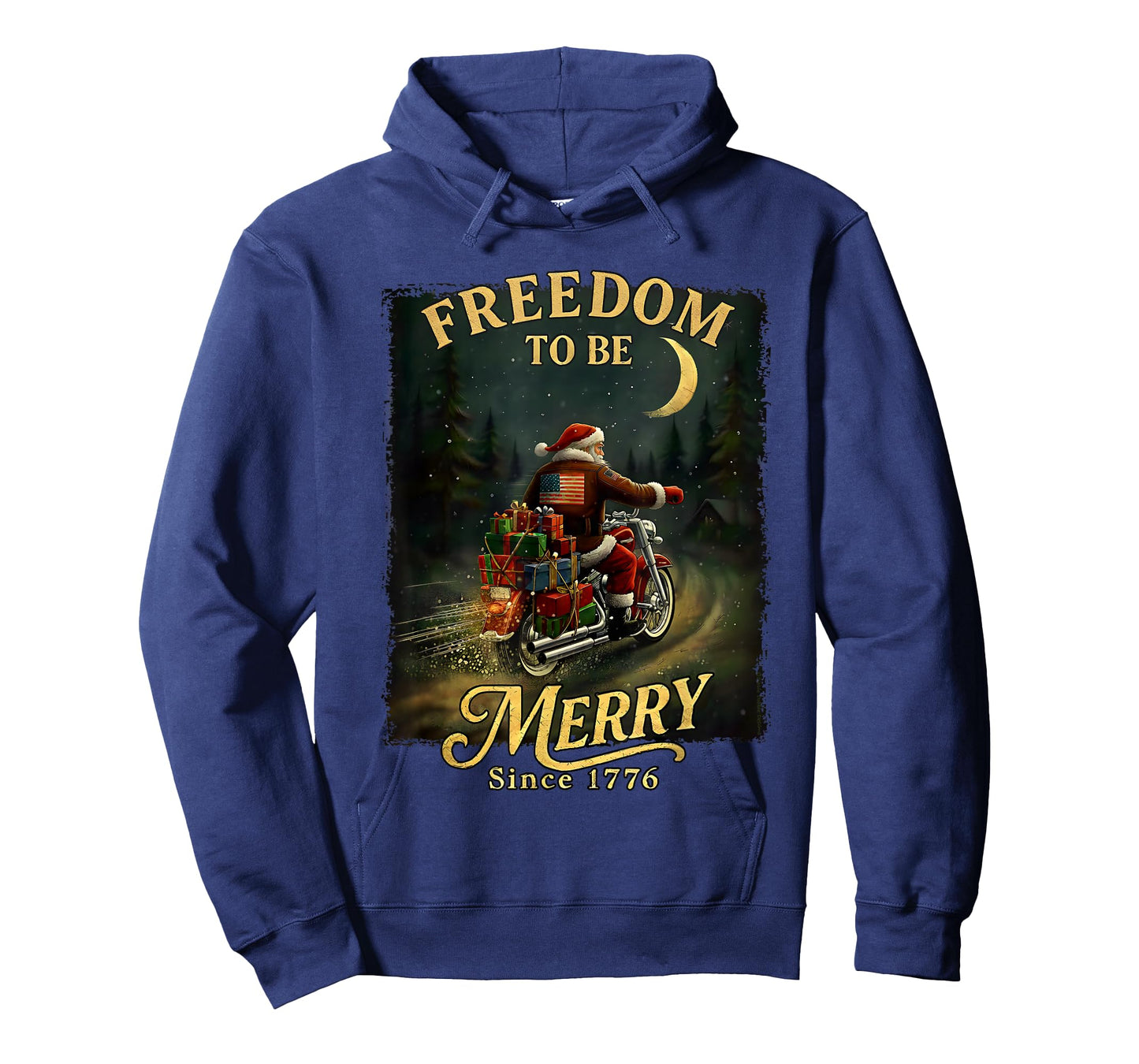 Vintage Patriotic Christmas Santa Riding Motorcycle T-Shirt