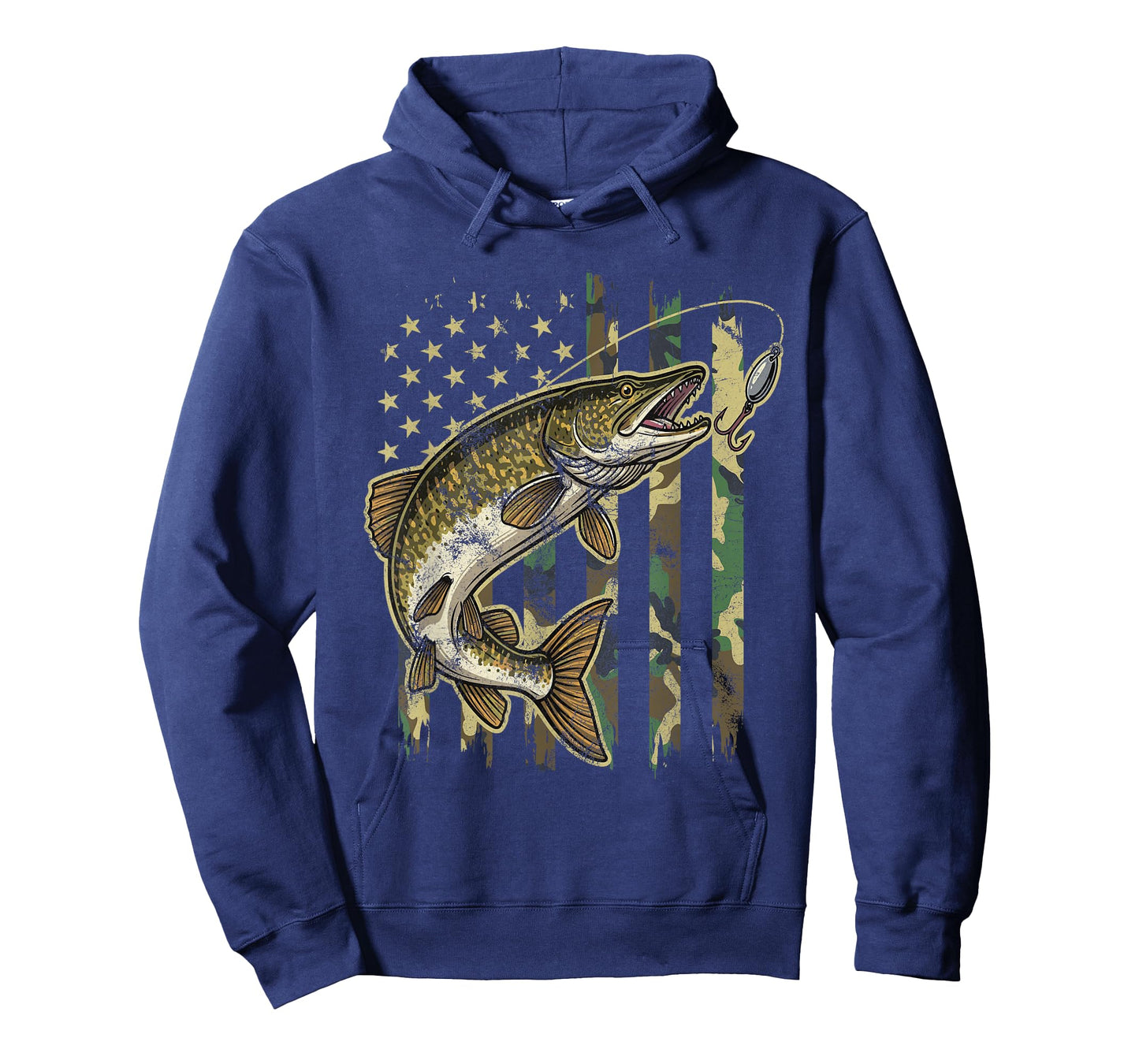 Vintage Northern Pike Fishing Camo American Flag T-Shirt