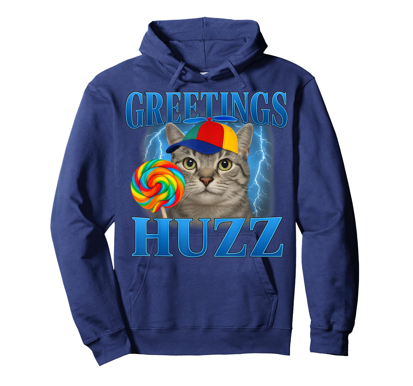 Greetings Huzz Funny Cat Meme Design Gifts for Men Women Kid T-Shirt
