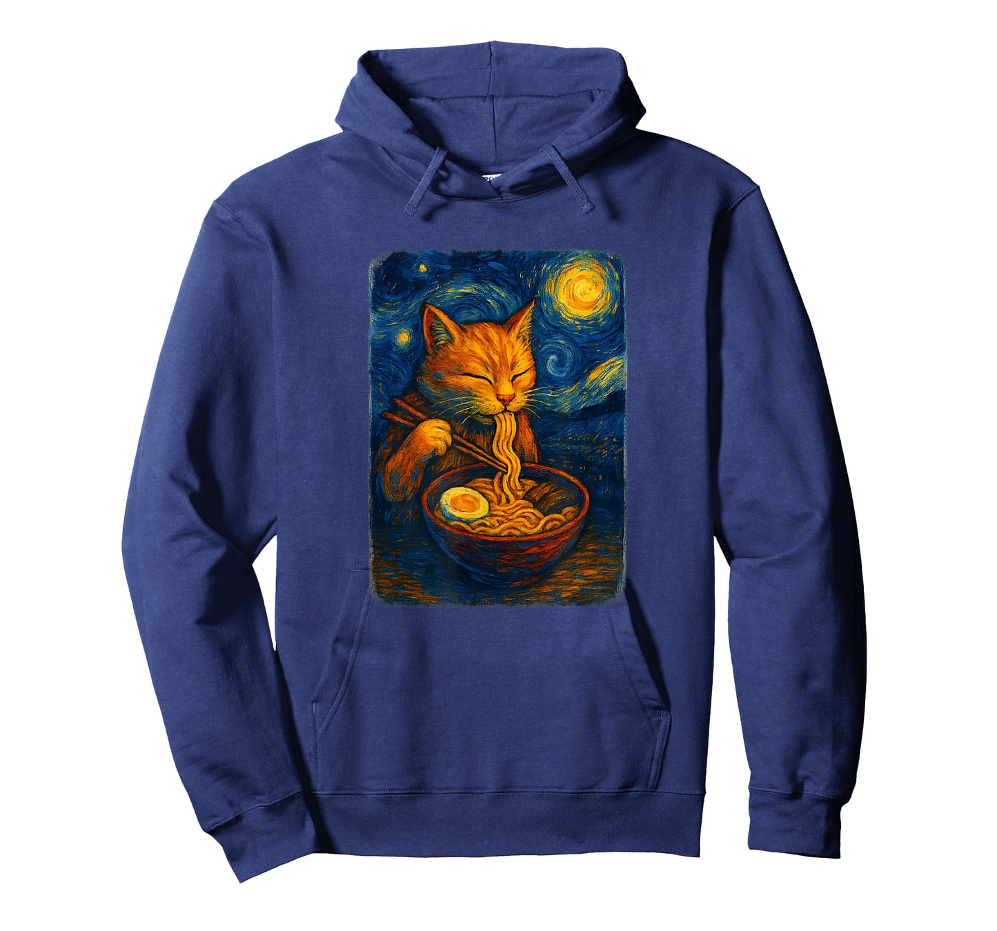 Red Tabby Cat Eating Ramen Starry Night T-Shirt