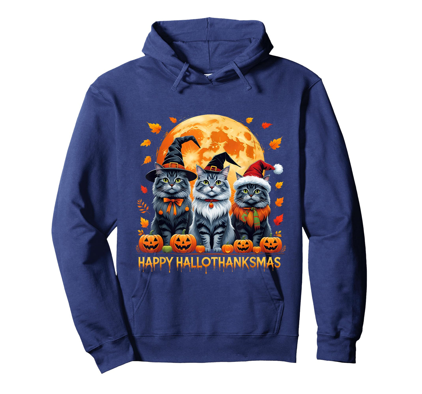 Happy Hallothanksmas Halloween Thanksgiving Christmas Cats T-Shirt