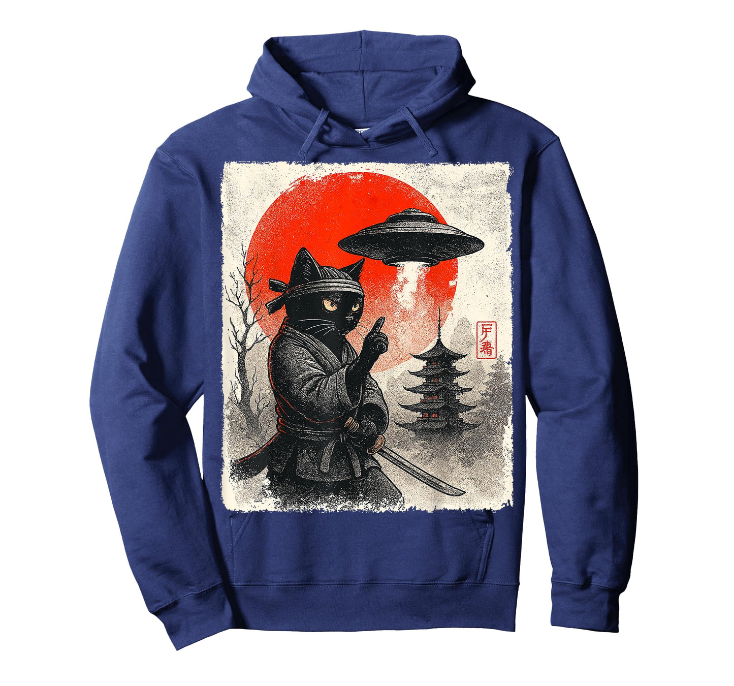 Samurai Ninja Cat Warrior UFO Japanese Anime Gifts Funny Cat T-Shirt