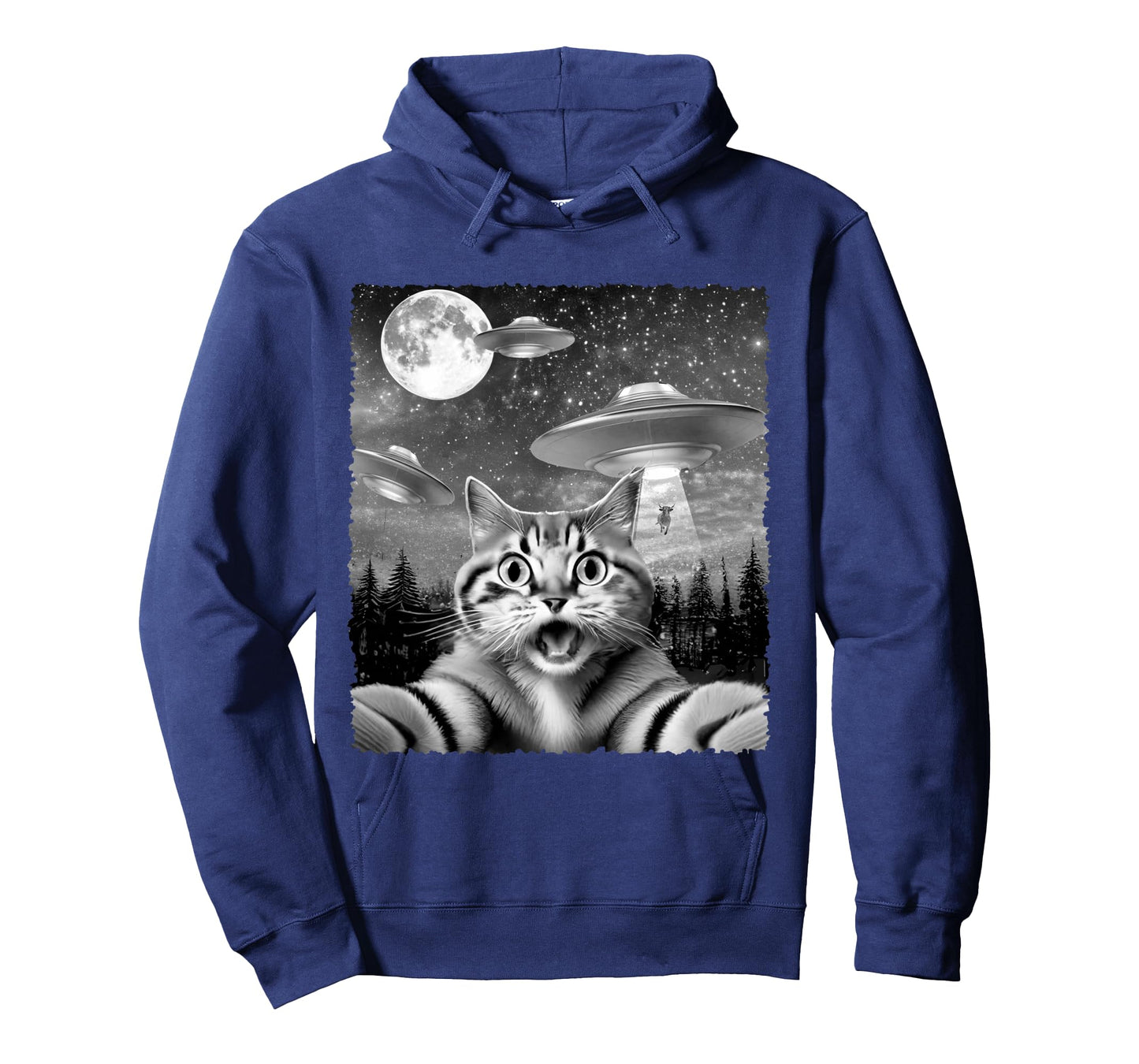 Funny Alien Cat Selfie with UFOs Gift Idea Men Women Kids Long Sleeve T-Shirt
