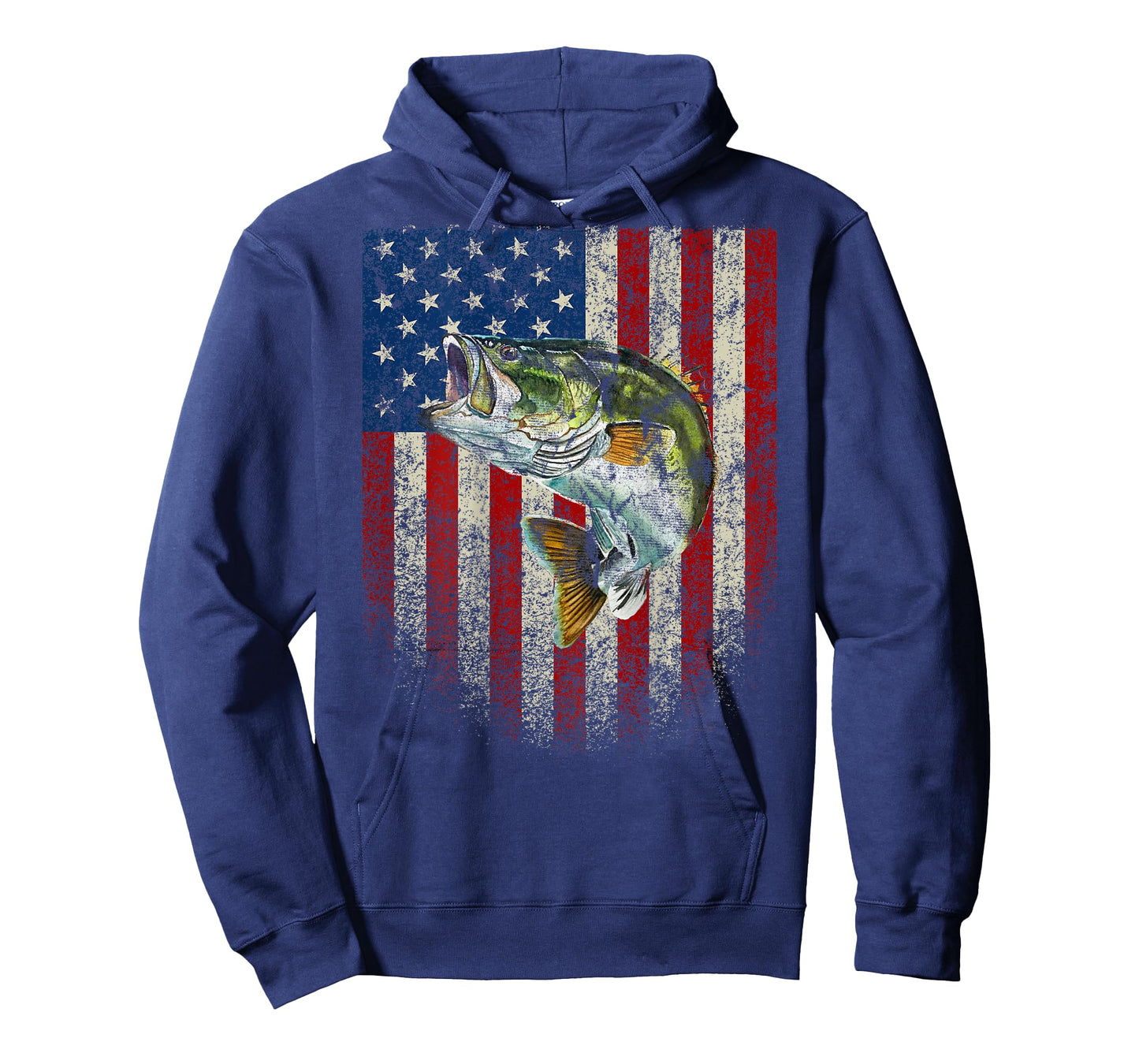 (Art onBack) American Flag Bass Fish Fishing T-Shirt