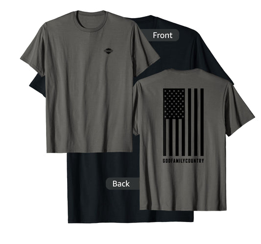 "God Family Country" T-Shirt with black U.S. Flag on back T-Shirt