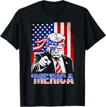'MERICA TRUMP Shirt Funny Trump 4th Of July American Flag T-Shirt