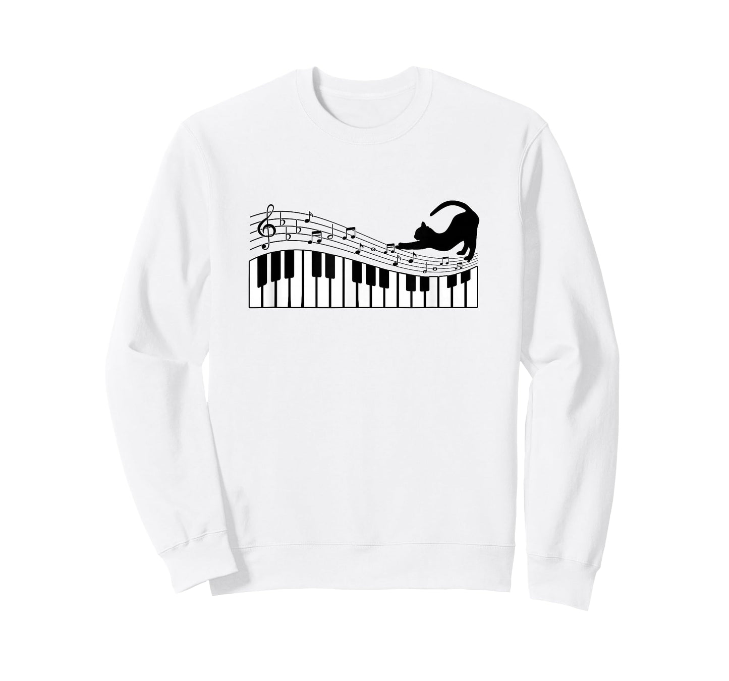 Cute Cat Kitty Playing Piano Music Clef Pianist Musician Art T-Shirt