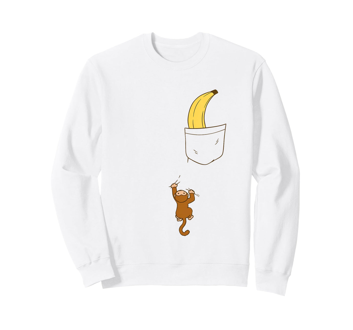 Cute Baby Monkey Climbing for Banana in Pocket Funny Animal T-Shirt