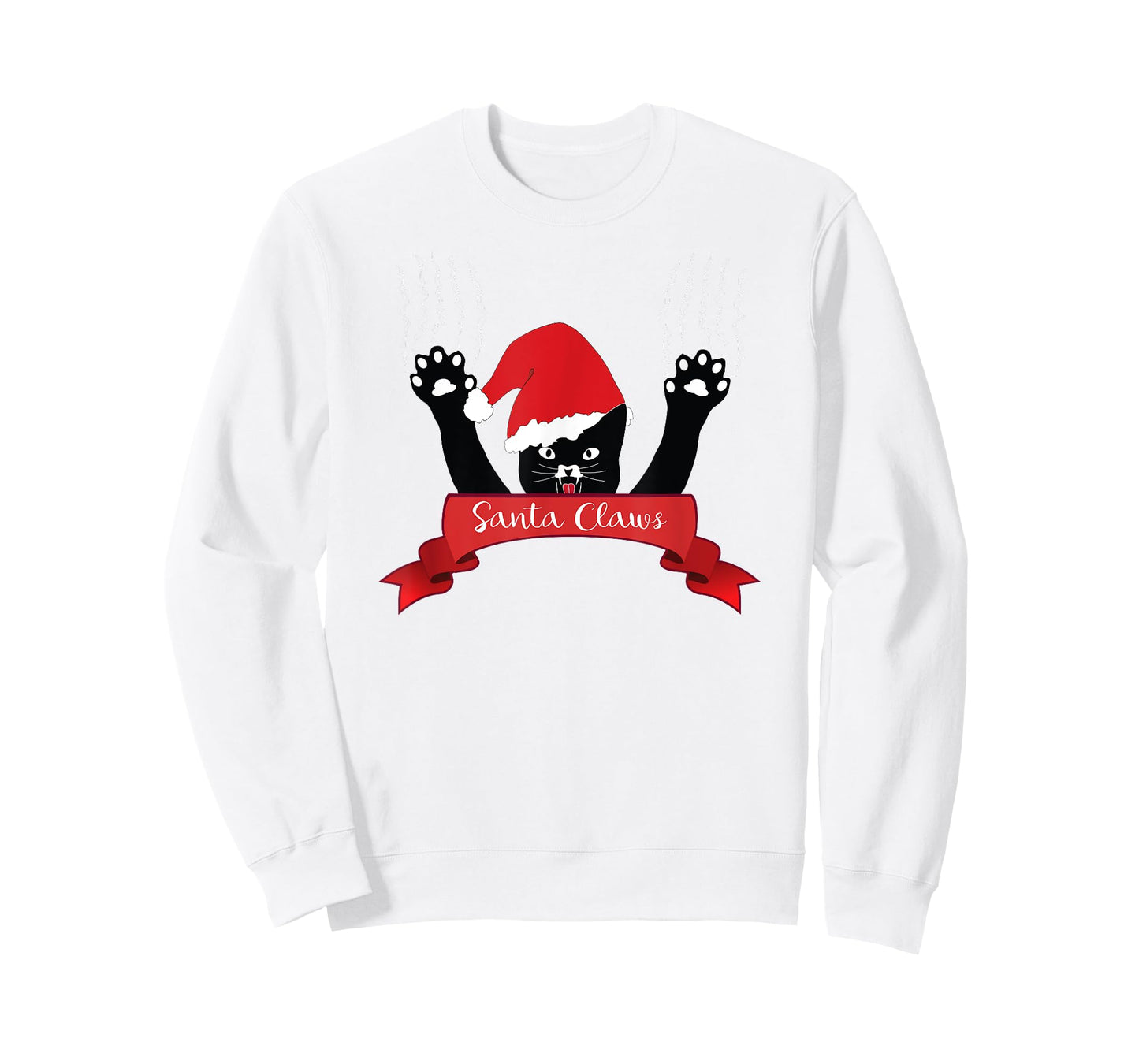 Santa Claws Cat Christmas T-Shirt, Xmas Red Gift Ribbon