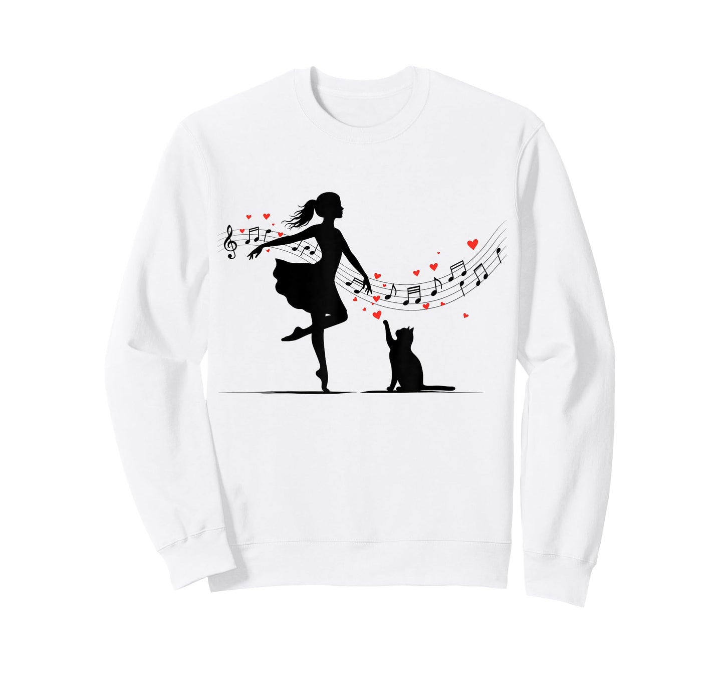 Girl and Cute Cat Dance with Music Notes and Hearts T-Shirt