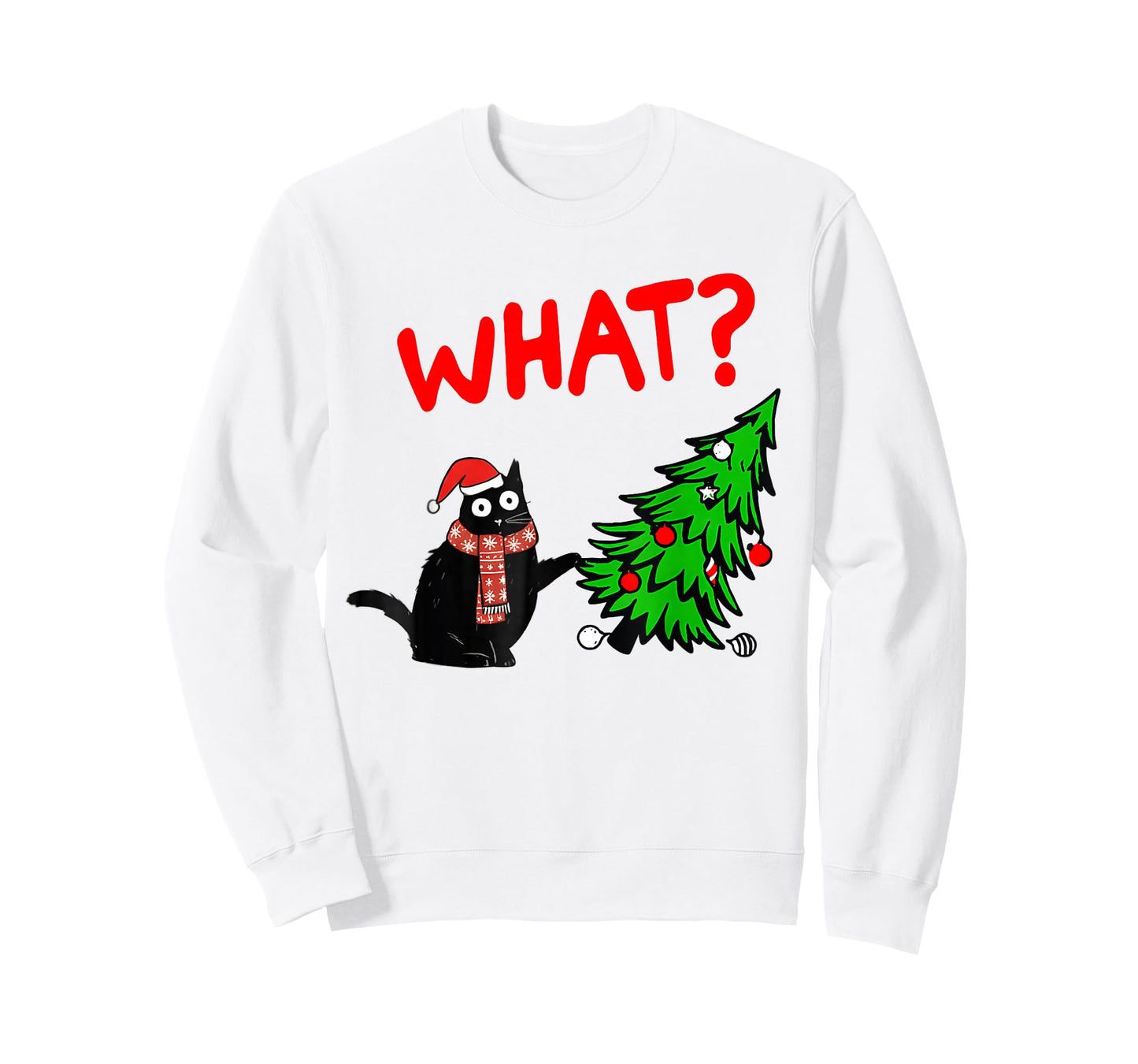 Funny Black Cat Gift Pushing Christmas Tree Over Cat What? T-Shirt