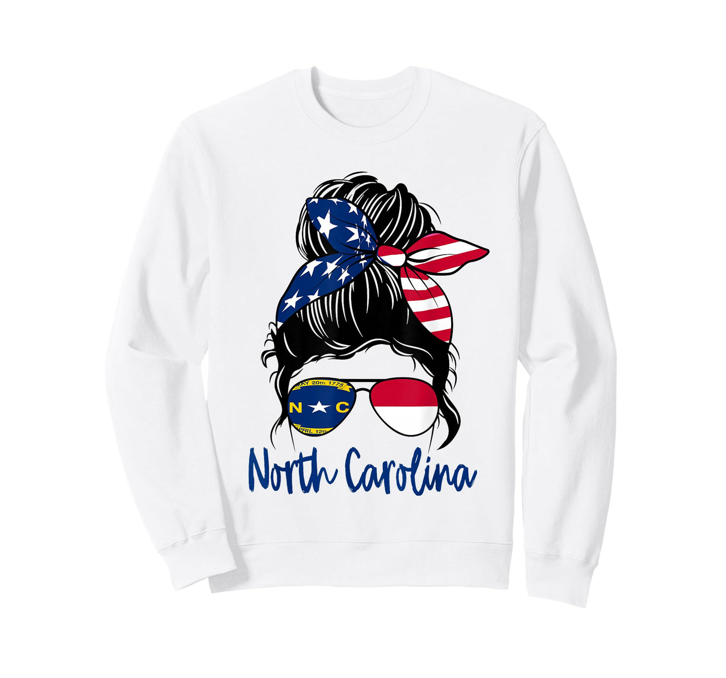 North Carolina Flag Messy bun Girl Patriotic Southern Pride T-Shirt