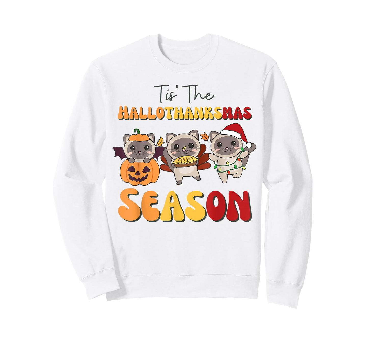 Siamese Cat Christmas Halloween Tis' The Hallothanksmas T-Shirt