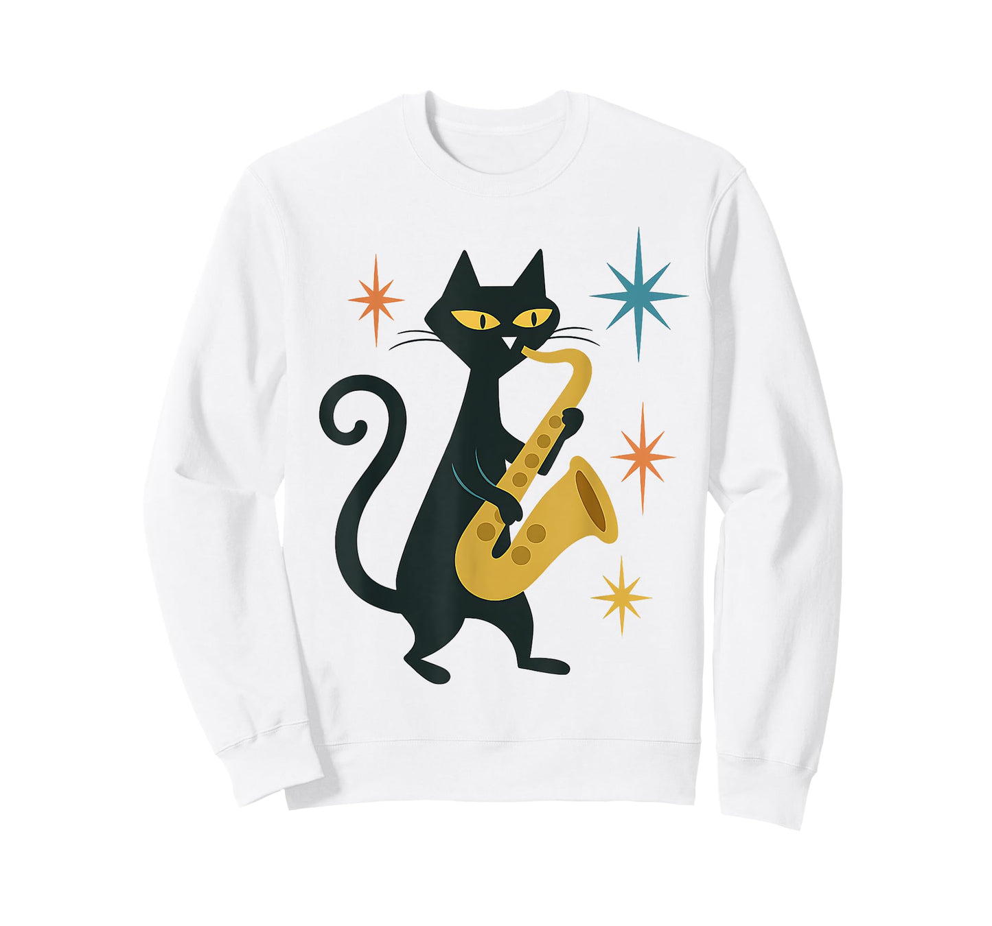 Mid Century Modern Cat Saxophone Retro Futuristic T-Shirt