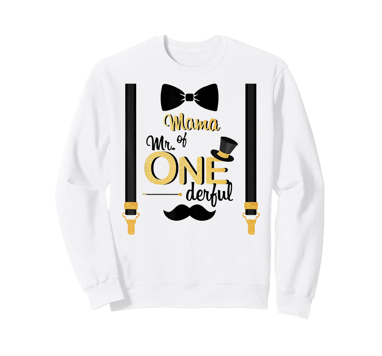 Mama Of Mr One-derful Party Gold-Black Mustache 1st Birthday T-Shirt