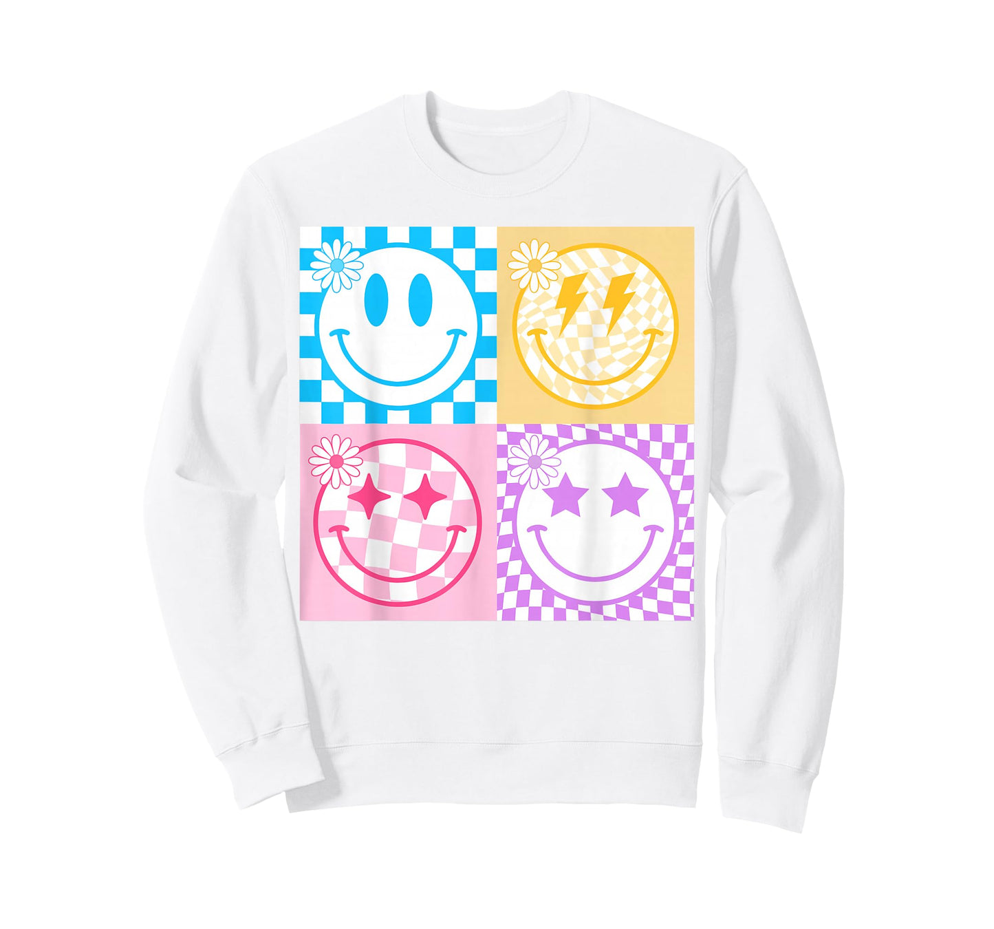 Retro Happy Smile Face Checkered Pattern Vibes Trendy Girls T-Shirt
