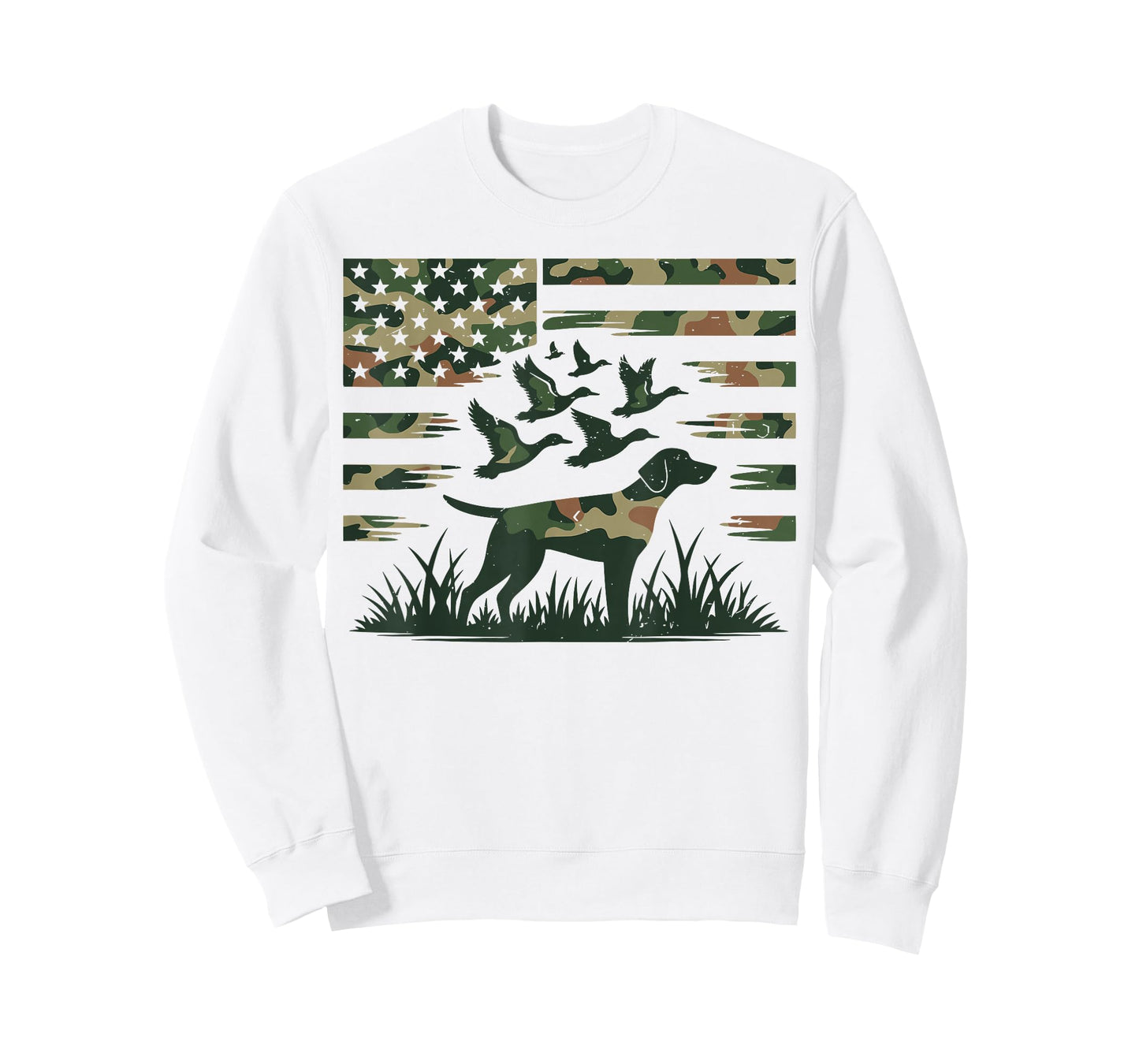 Youth Camo Mallard Duck Hunting Dog Camouflage American Flag T-Shirt