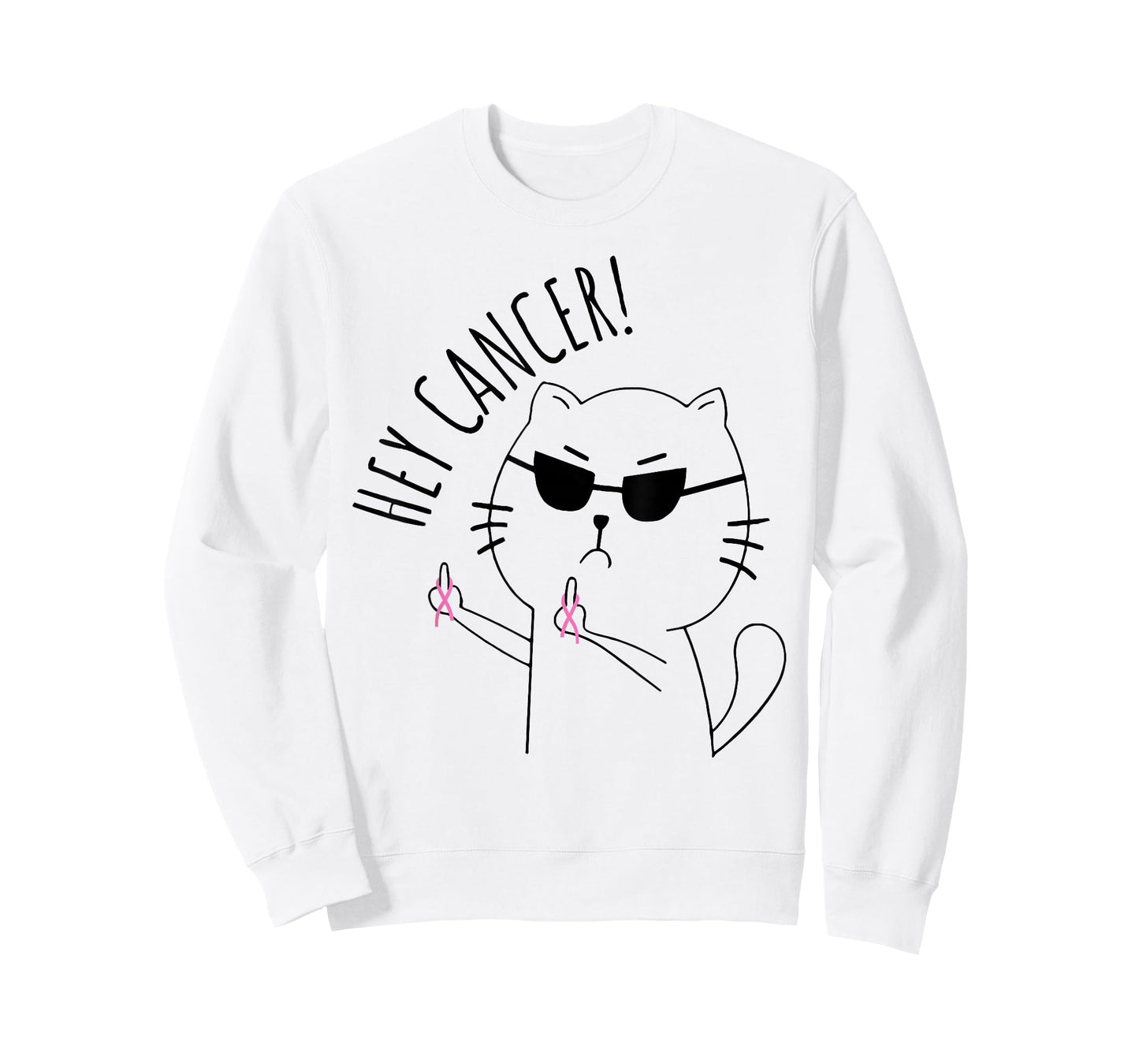 Hey Cancer Funny Cat Pink Ribbon Breast Cancer Awareness T-Shirt