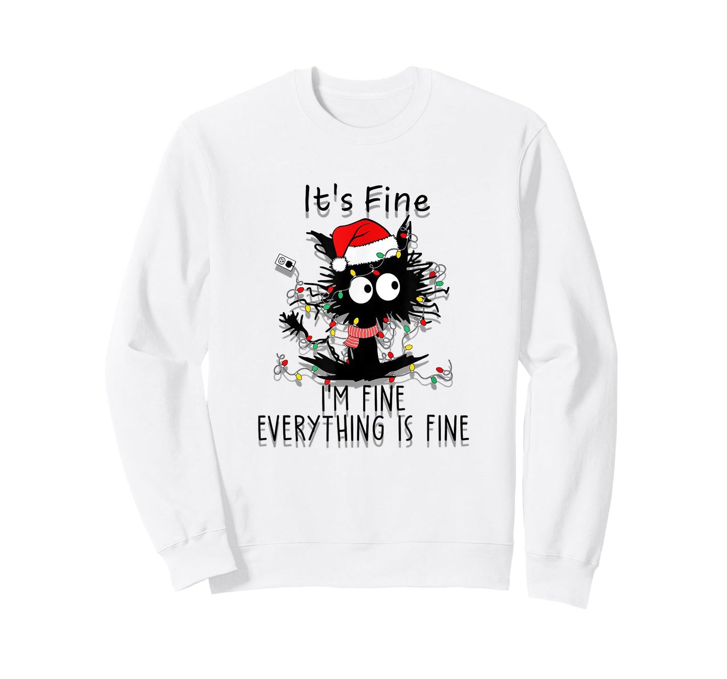 Funny Frazzled Cat At Christmas I'm Fine Everything Is Fine Men Women T-Shirt