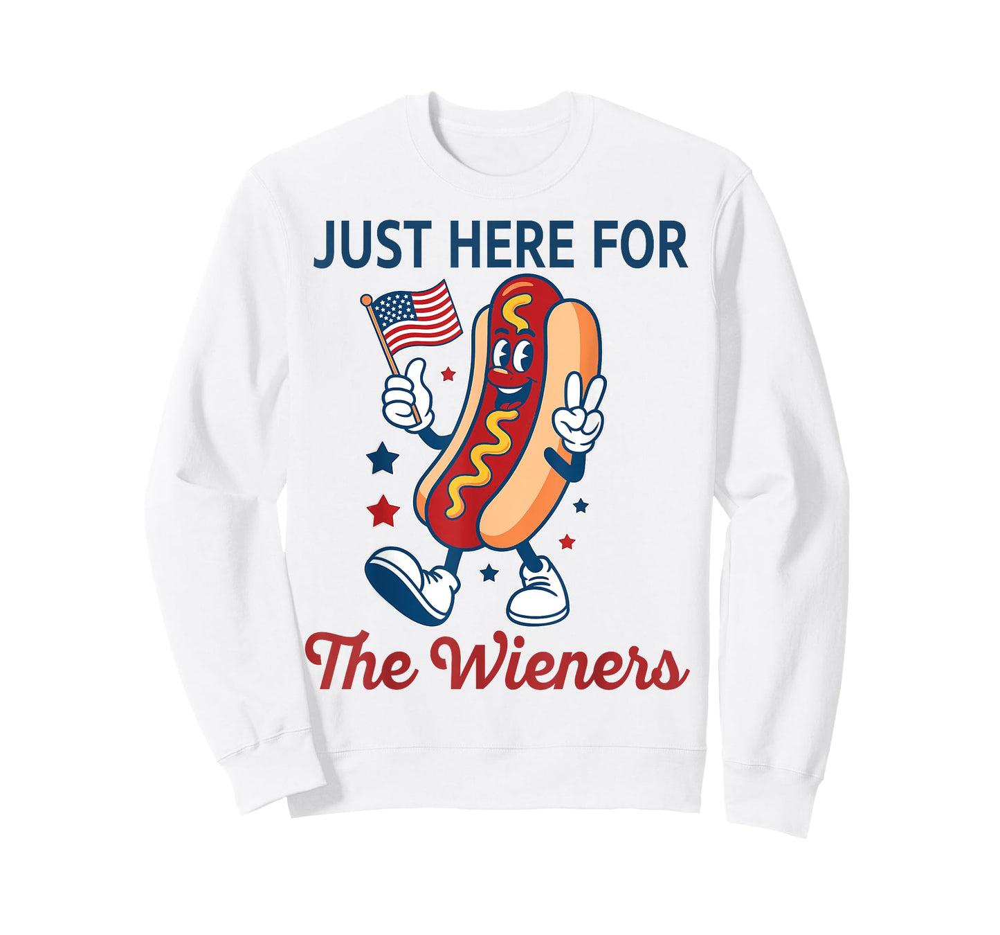 Just Here for The Wieners 4th of July Funny Hot Dog T-Shirt for Men Women Kids