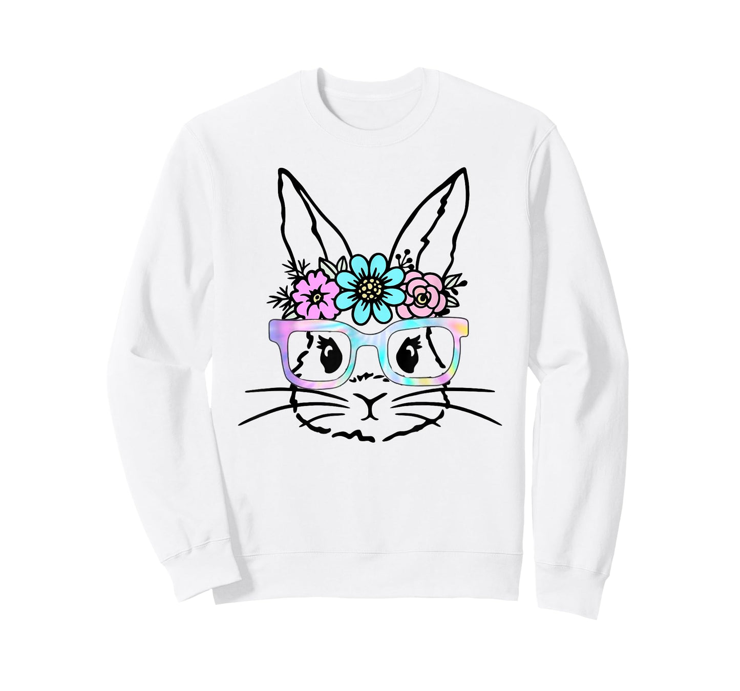 Cute Bunny Rabbit Face Tie Dye Glasses Girl Happy Easter Day T-Shirt