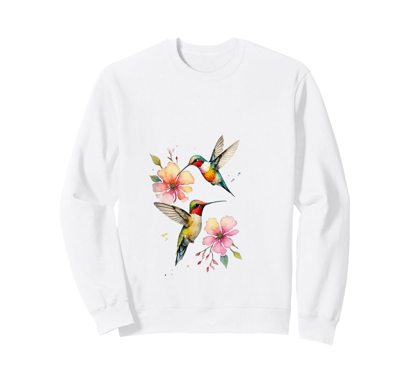 Vibrant Hummingbirds and Floral Watercolor Artwork T-Shirt