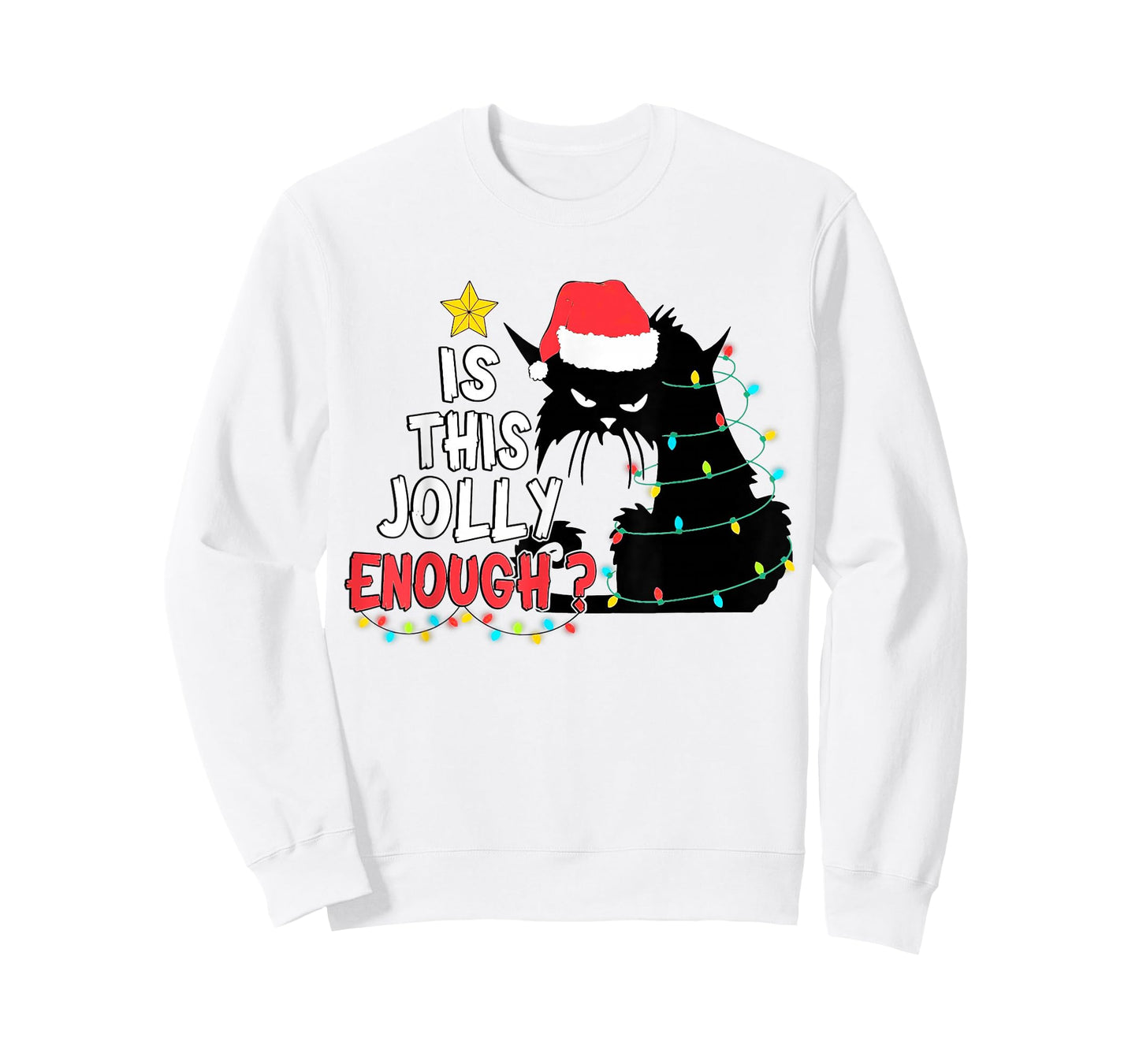 Is This Jolly Enough Black Cat Merry Christmas Tree Lights T-Shirt
