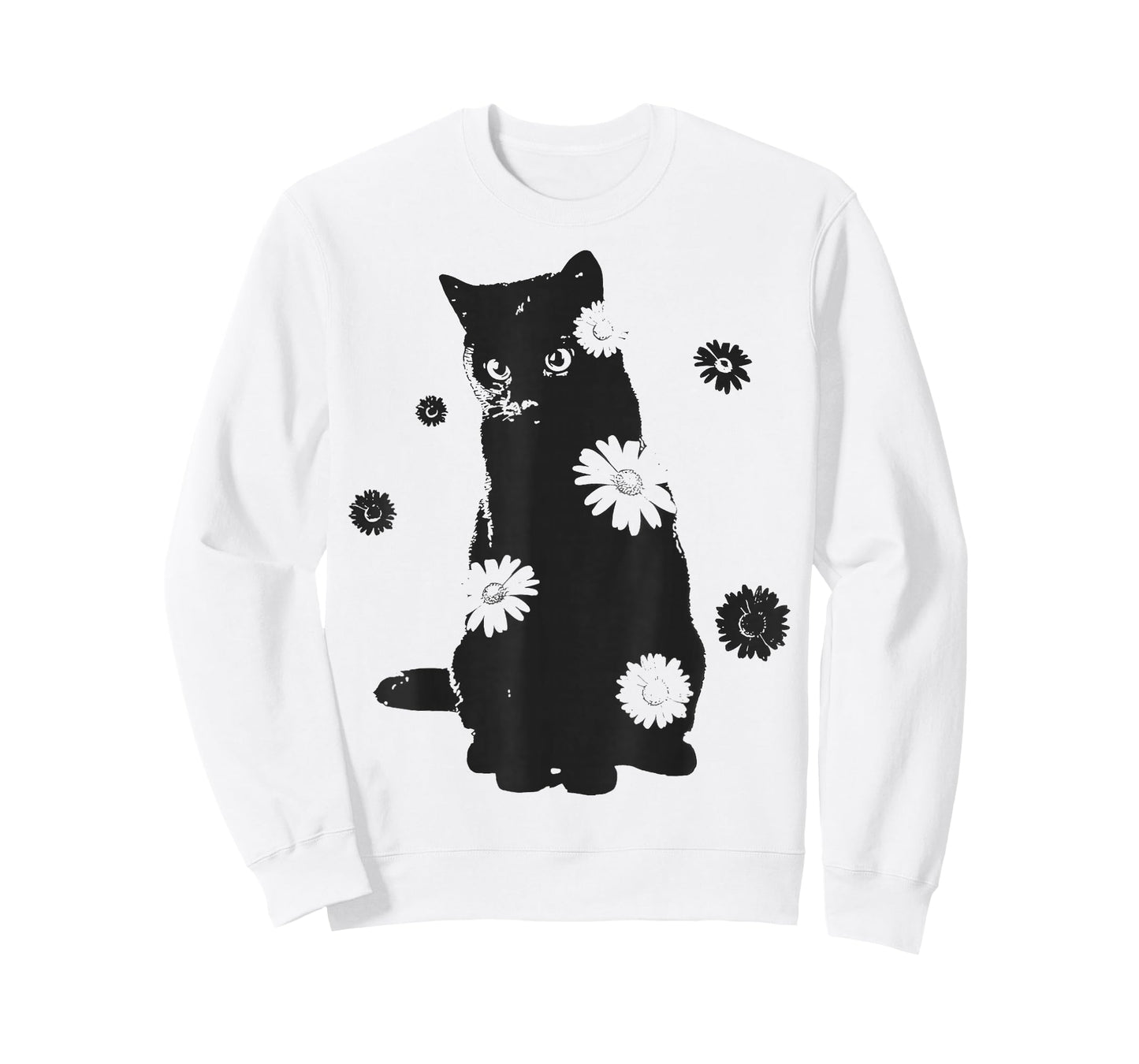 Black Cat Daisy Vintage Graphic Gift for Cat Lovers T-Shirt