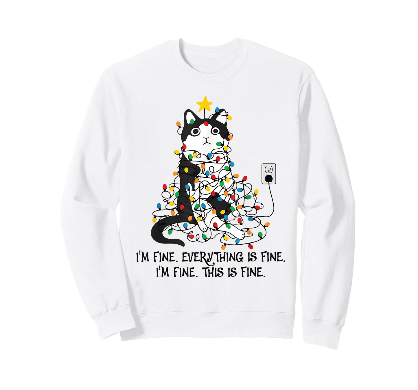 I'm Fine This Is Fine Everything Is Fine Black Cat Christmas T-Shirt