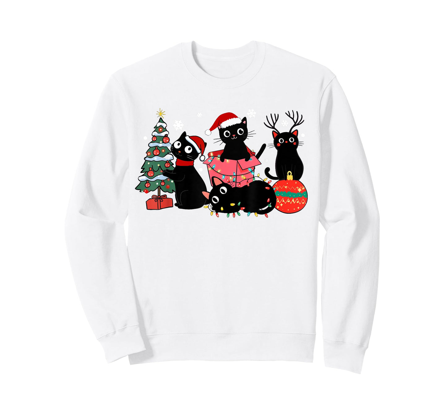 Meowy Christmas Black Cats Play Christmas Tree Lights Cats T-Shirt