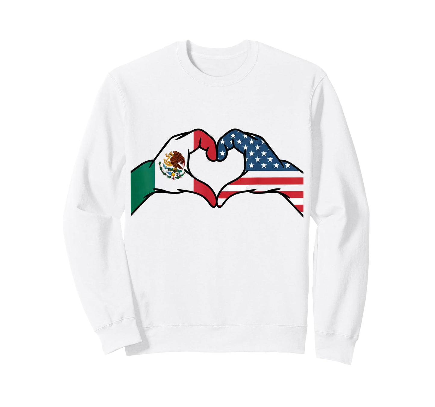 Mexican American Flag Print Heart Hands Love Mexico USA T-Shirt