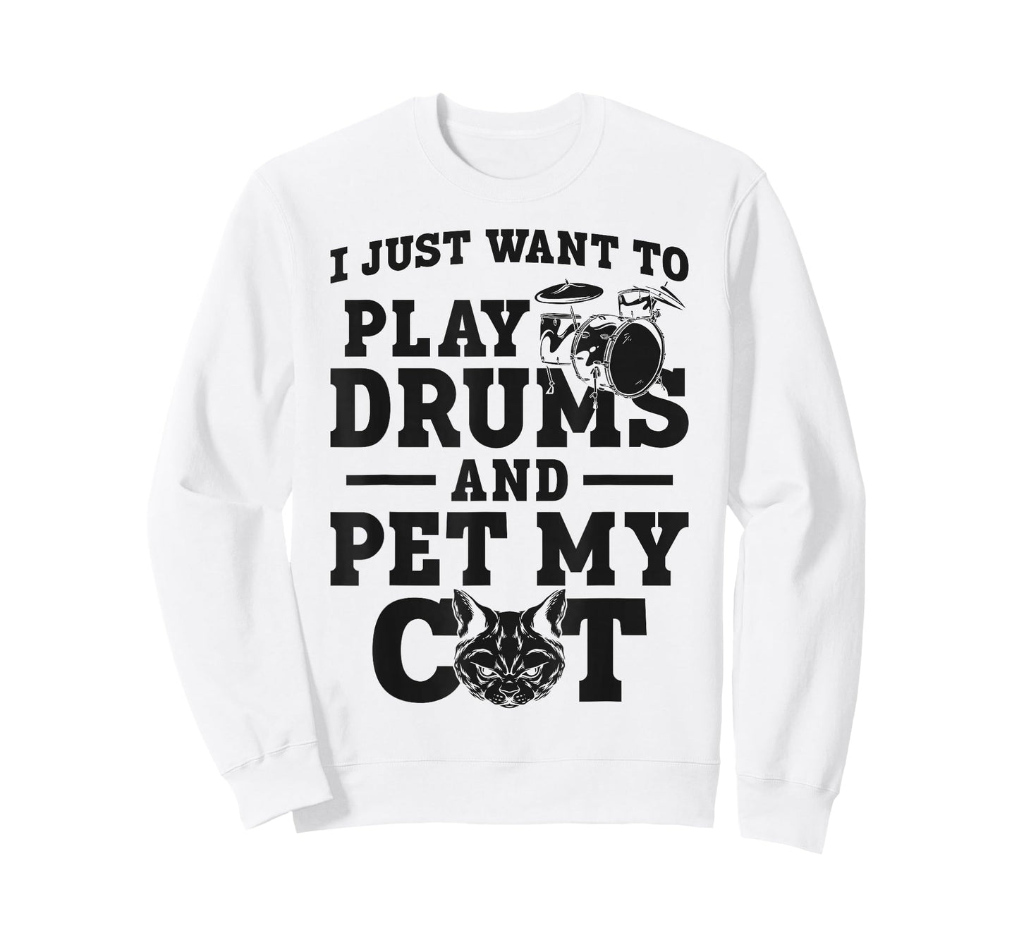 Drummer Drum Set Cat Vintage I Just Want To Play Drums And T-Shirt