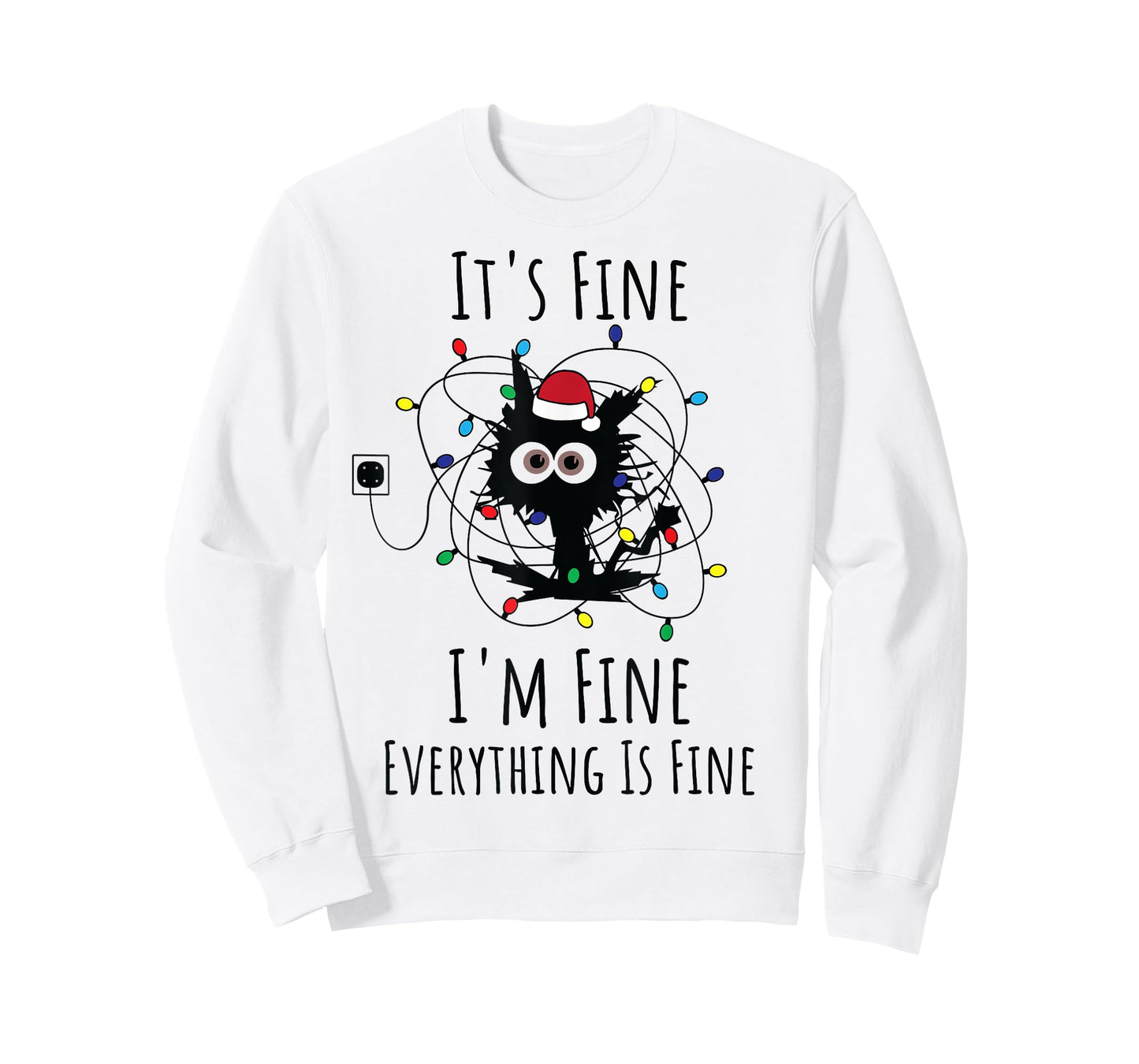 I'm Fine Everything Is Fine Cute Cat Christmas Lights Xmas T-Shirt