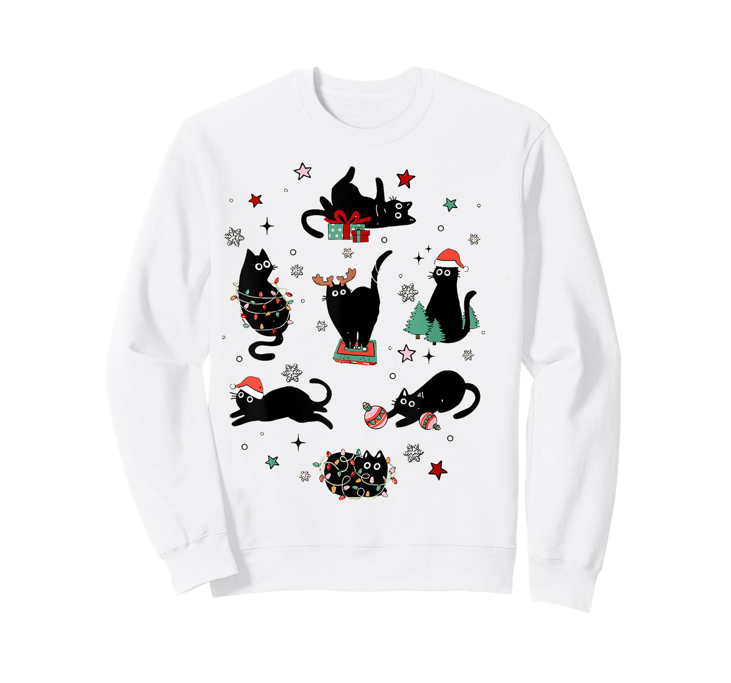 Santa Cat Light Gorgeous Reindeer Pajama Christmas Cat Lover T-Shirt