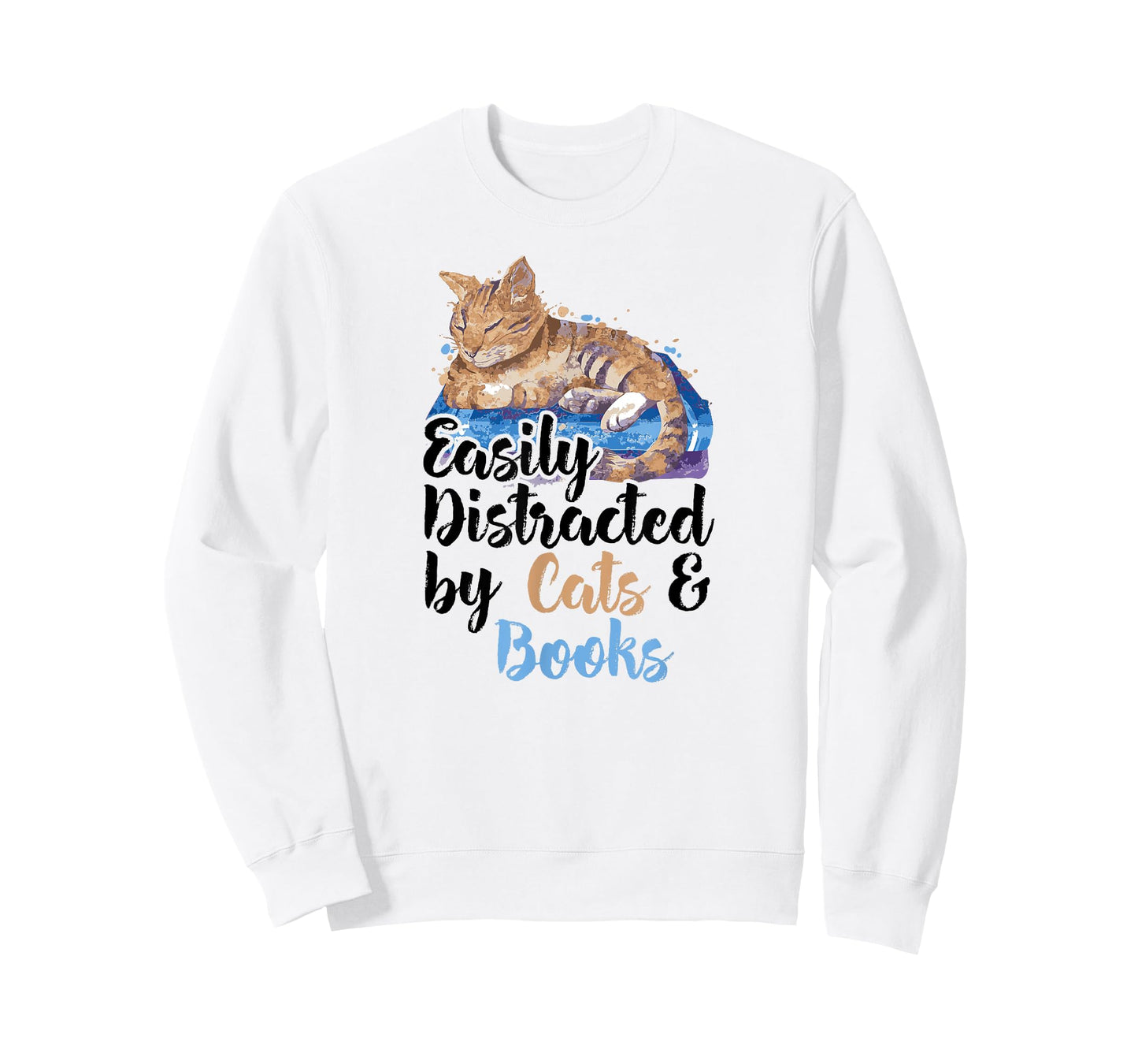 Easily Distracted by Cats And Books for Cat Lovers Men Women Kids T-Shirt