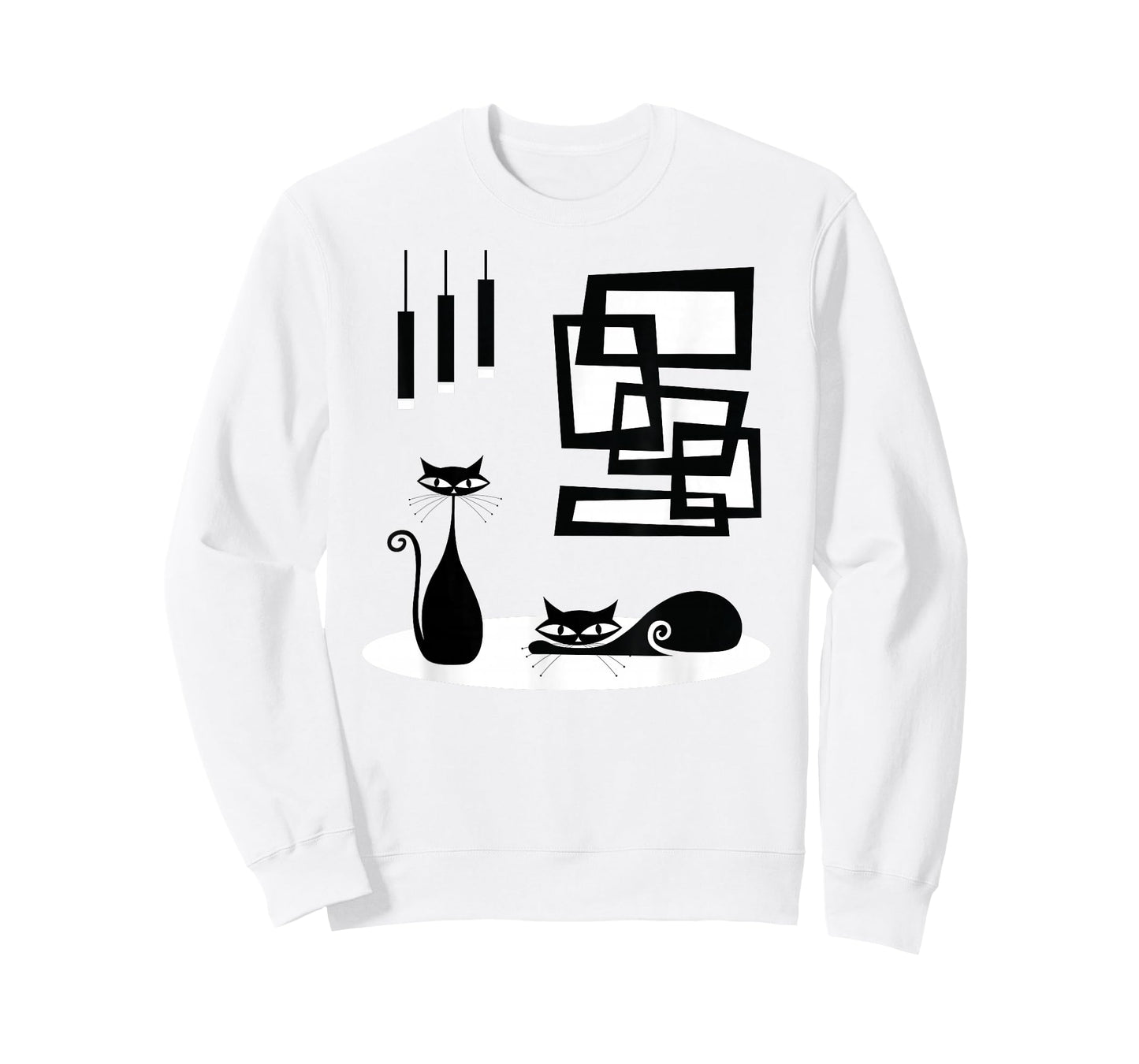 Retro Cat Mid Century Modern Cats and Atomic Art T-Shirt, Women's, Unisex, Short Sleeve, Grey, Small, Regular Fit, Cotton Blend, Machine Wash, US Size Small