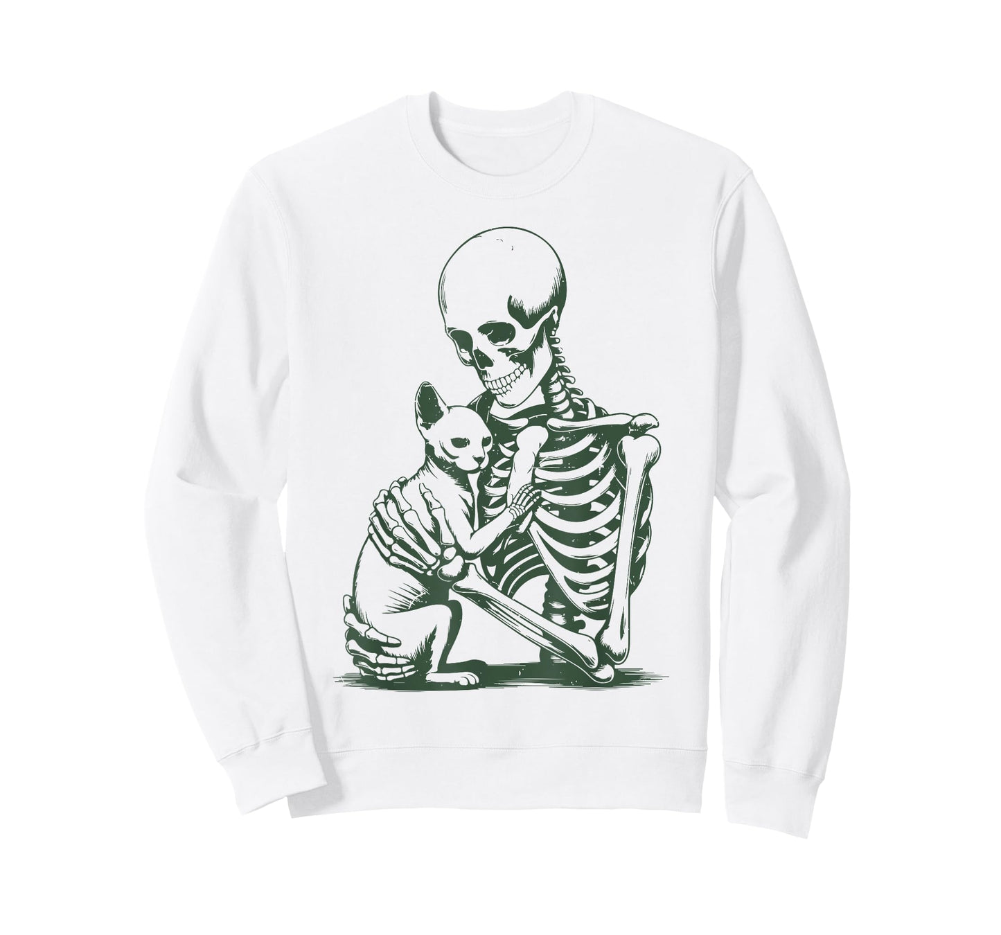 Vintage Skeleton Holding Sphynx Cat Halloween Funny Women T-Shirt
