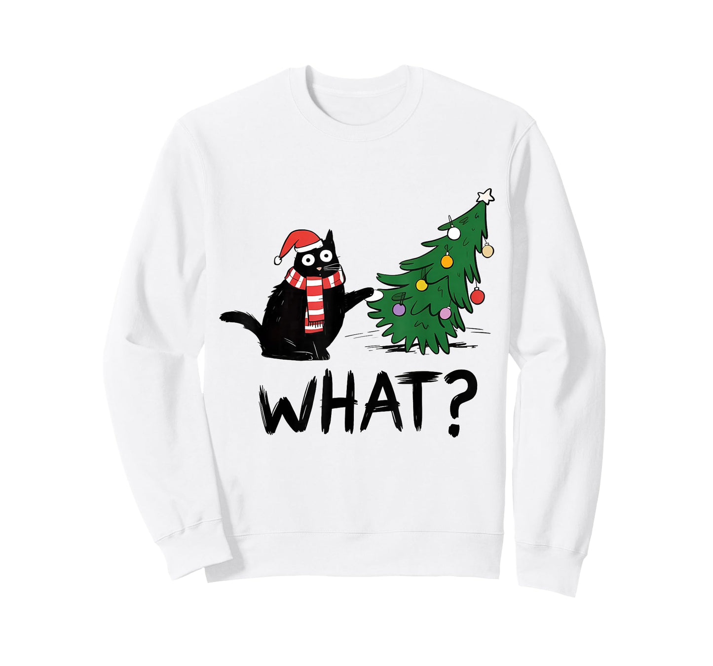 Funny Black Cat What? Lights Christmas Tree Funny Cat Lovers T-Shirt