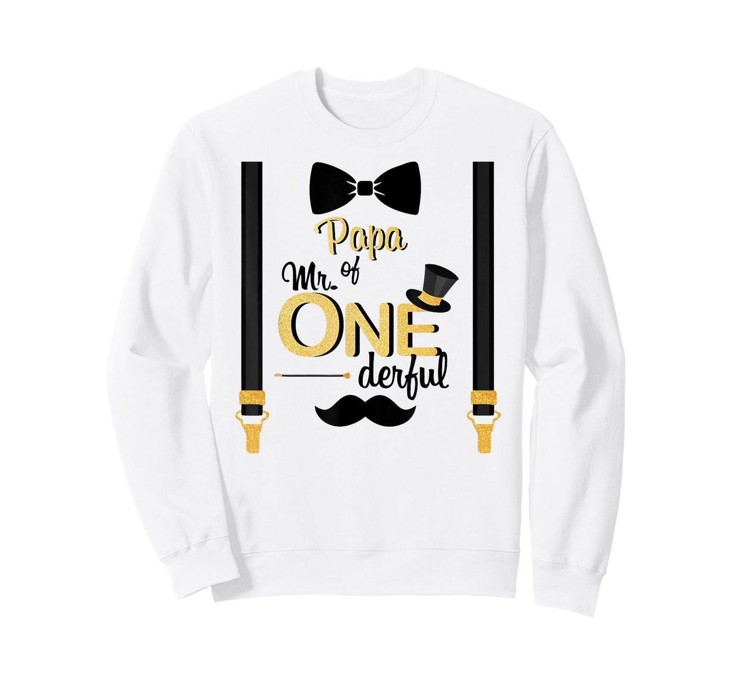 Papa Of Mr One-derful Party Gold-Black Mustache 1st Birthday T-Shirt