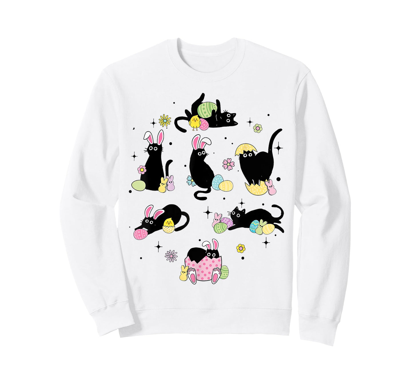 Black Cat with Bunny Eggs Happy Easter Day Matching T-Shirt