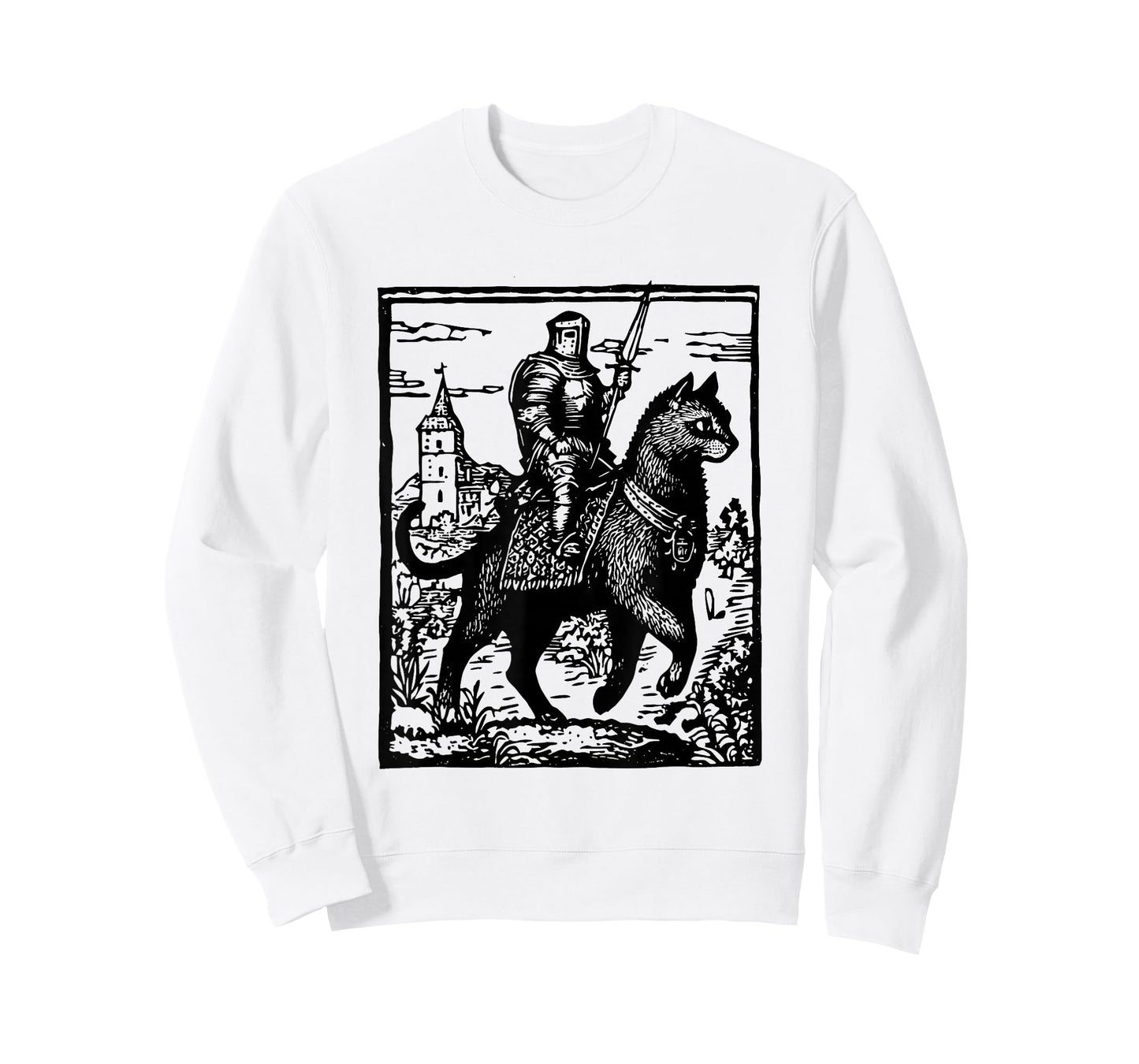 Knight Cat Rider Funny Retro 90s Dark Art Funny Cat Meme T-Shirt