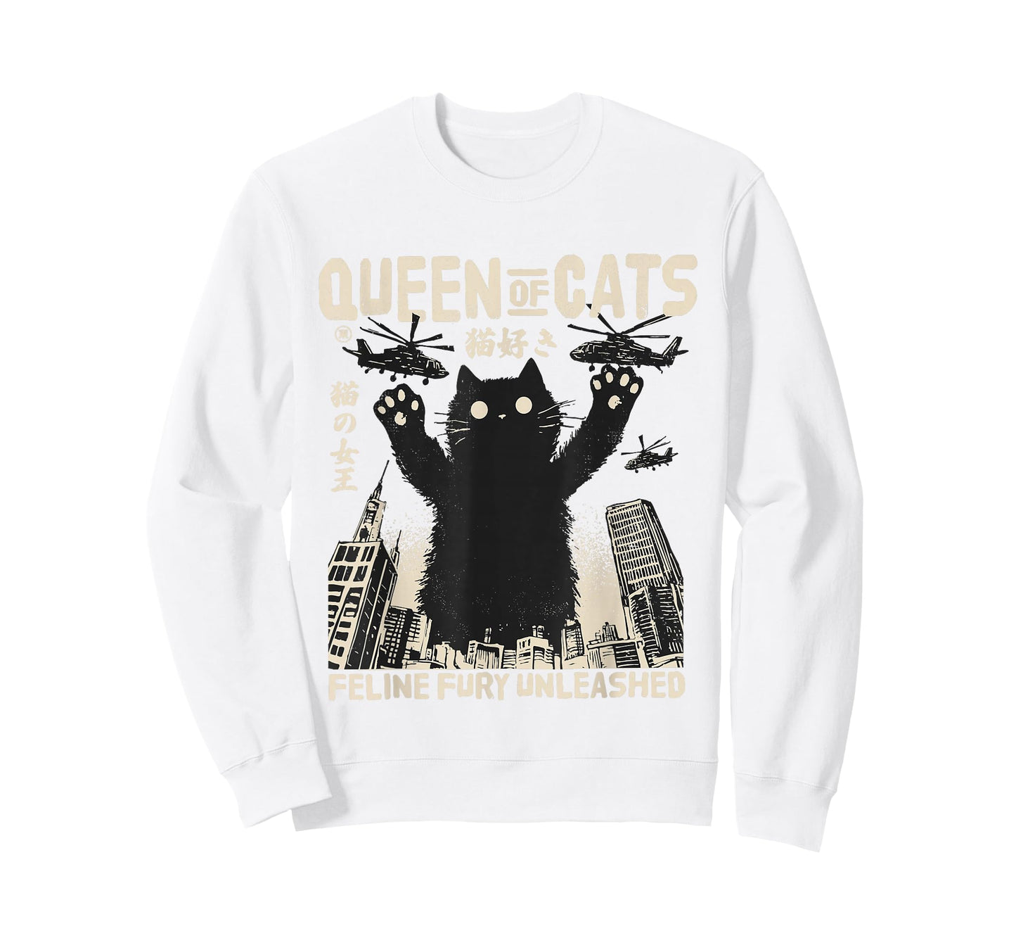Retro Japan Aesthetic Queen Of Cats Black Monster Cat T-Shirt