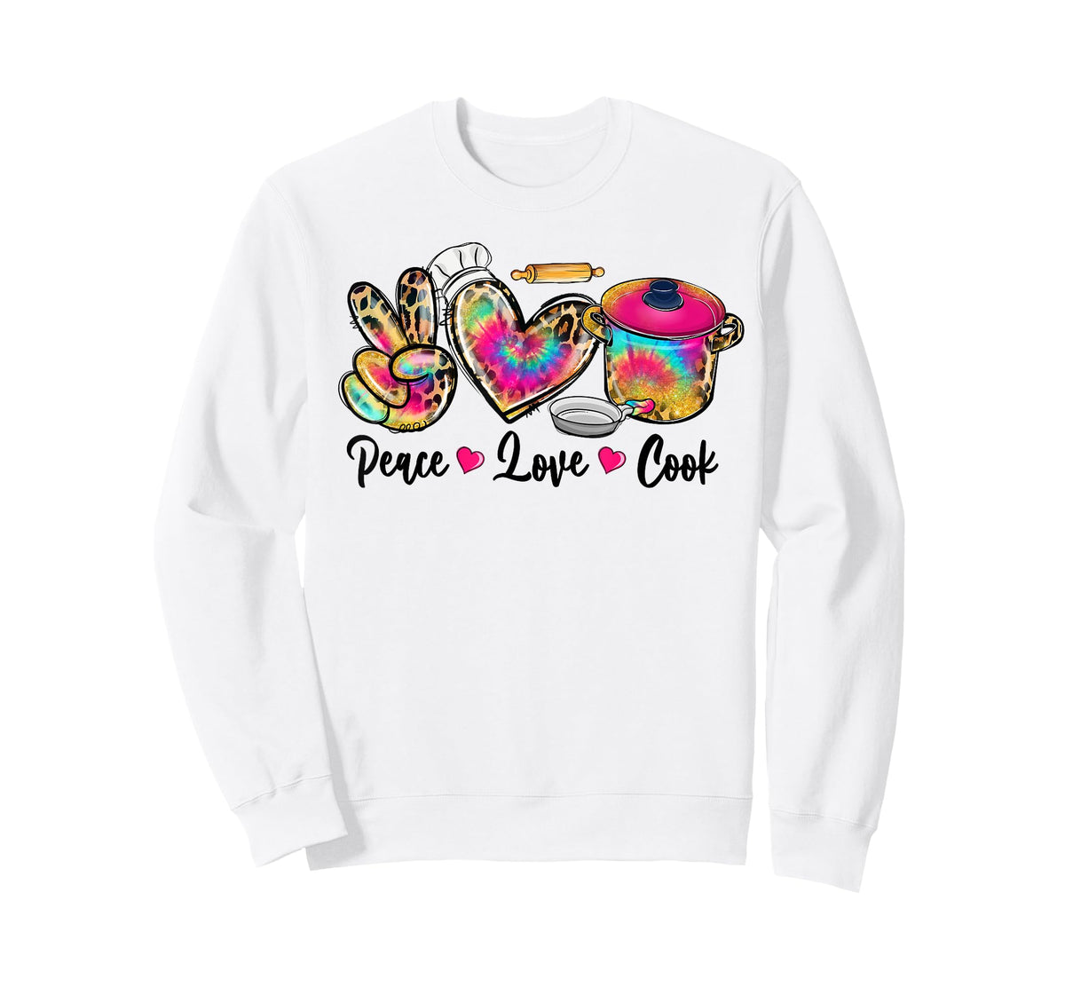 Peace Love Cooking Lunch Lady Life Tie Dye Leopard T-Shirt
