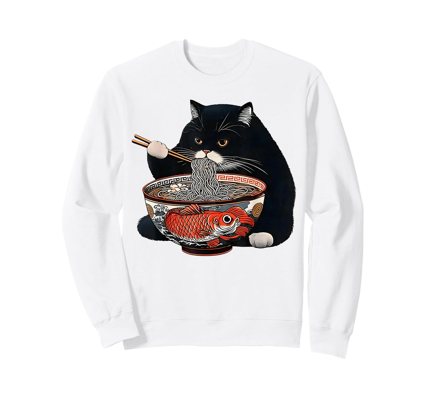 Funny Black Fat Cat Eating Ramen T-Shirt