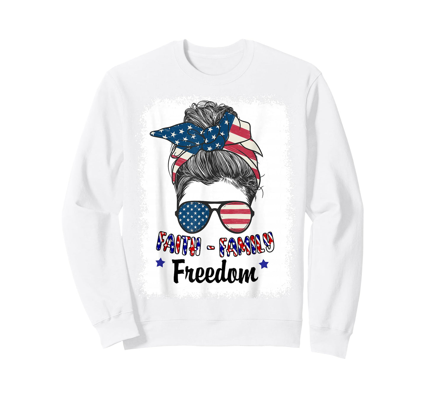 Women Faith Family Freedom Patriotic Christian Mom USA Flag T-Shirt