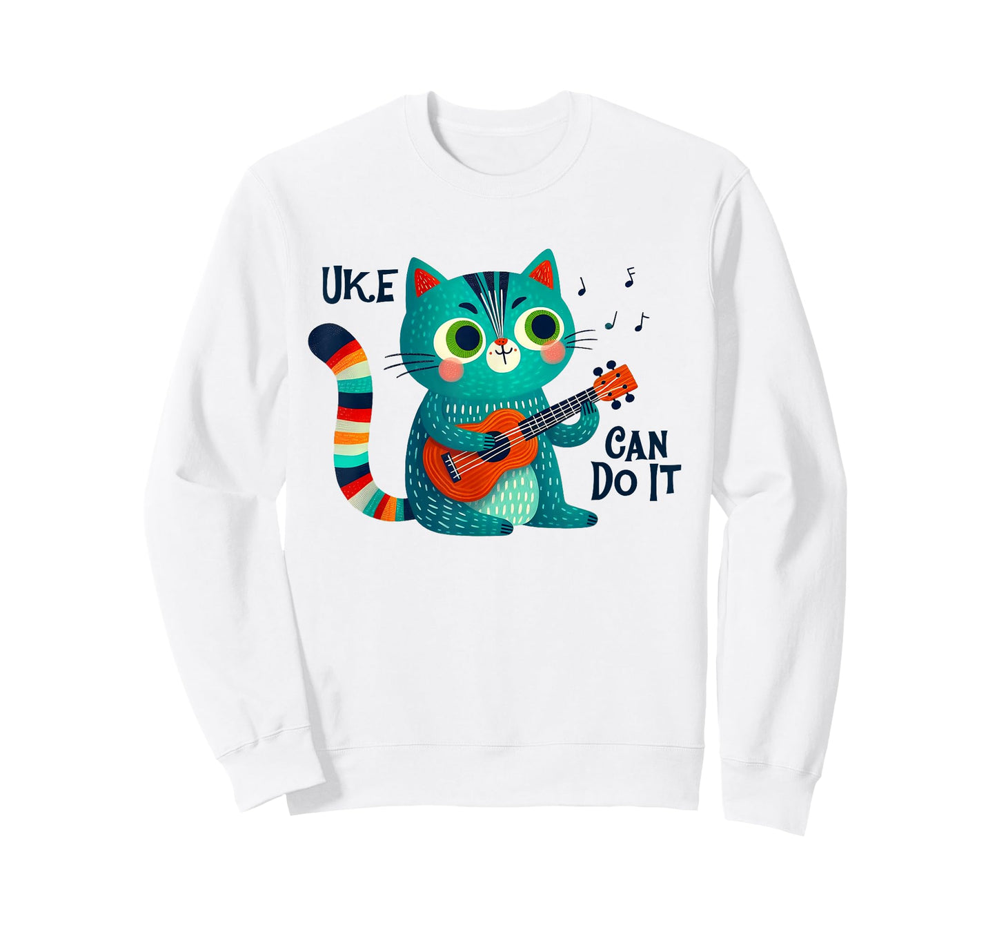 Funny Ukulele Playing Cat Uke Can Do It Whimsical Folk Music Men Women Girls Kids T-Shirt