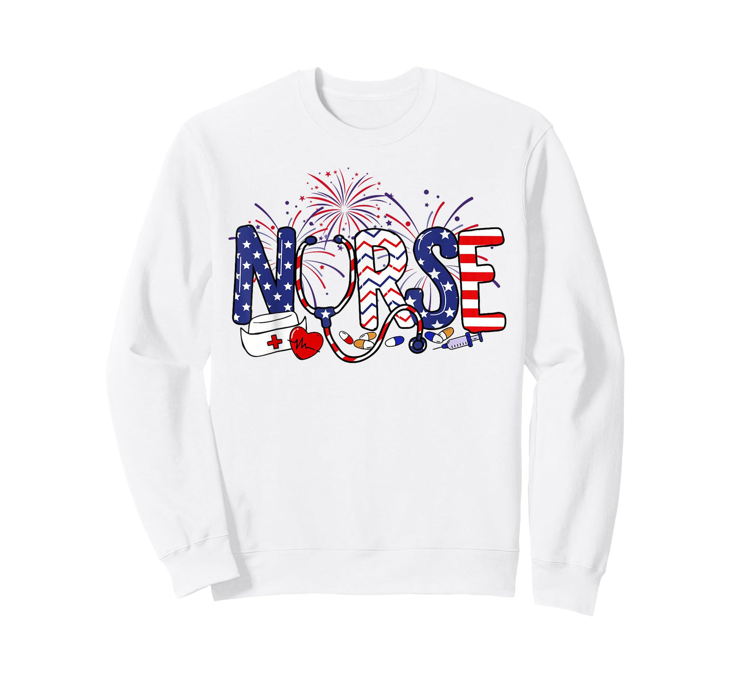 American Nurse 4th of July Nurse Stethoscope Nursing Womens T-Shirt