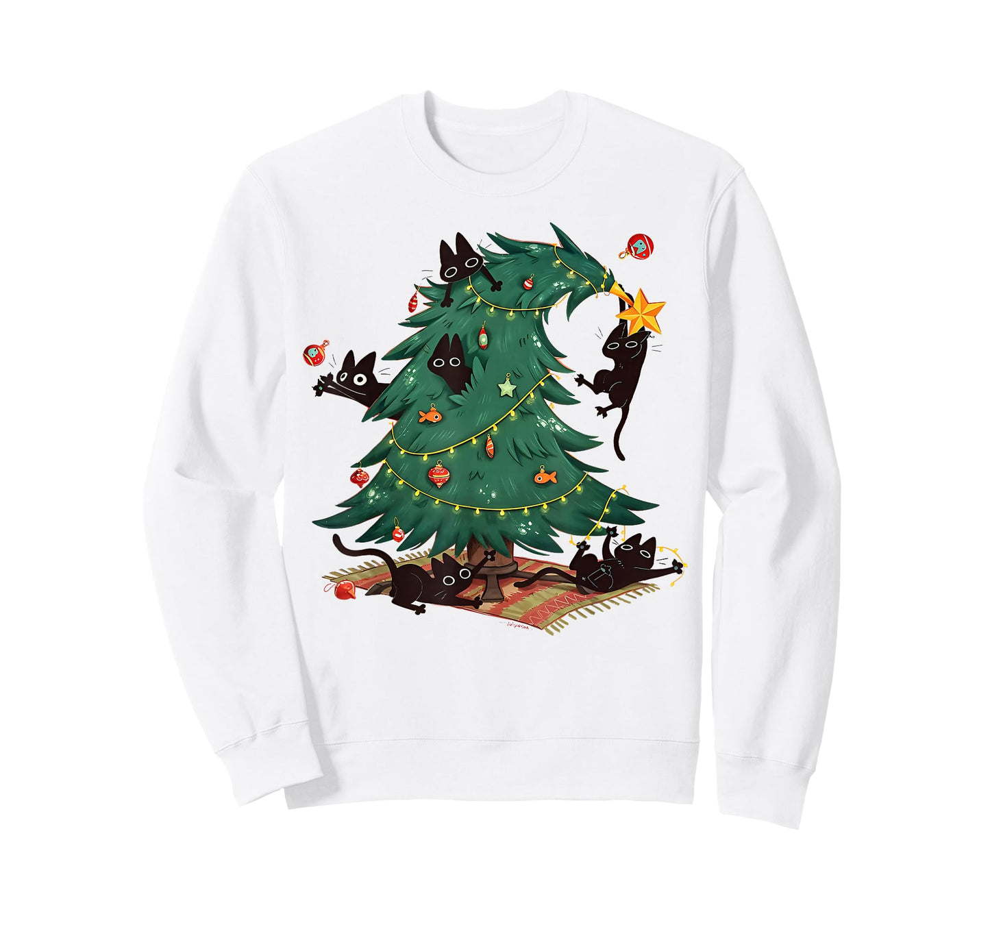 Funny Black Cats Christmas Xmas Tree Family Pajamas Holiday T-Shirt