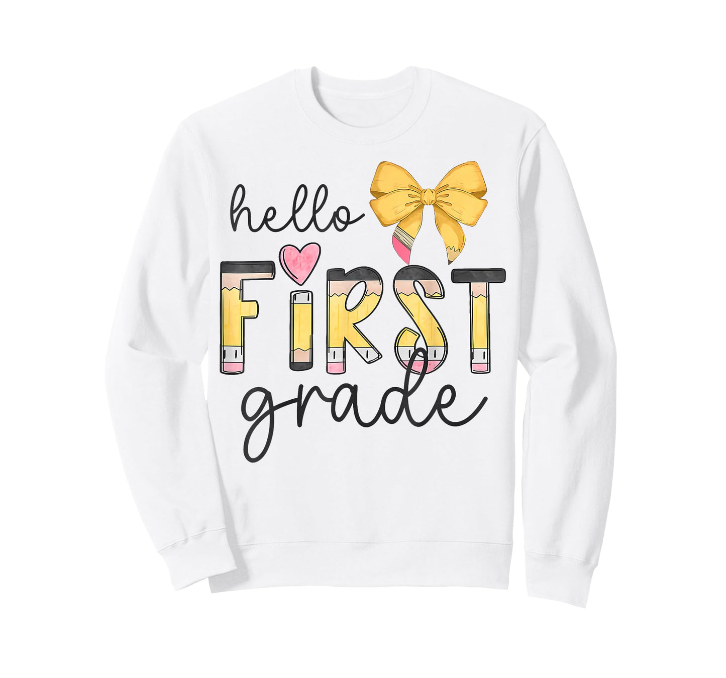 Hello First Grade Teacher Coquette Pencil Bow Back to School T-Shirt