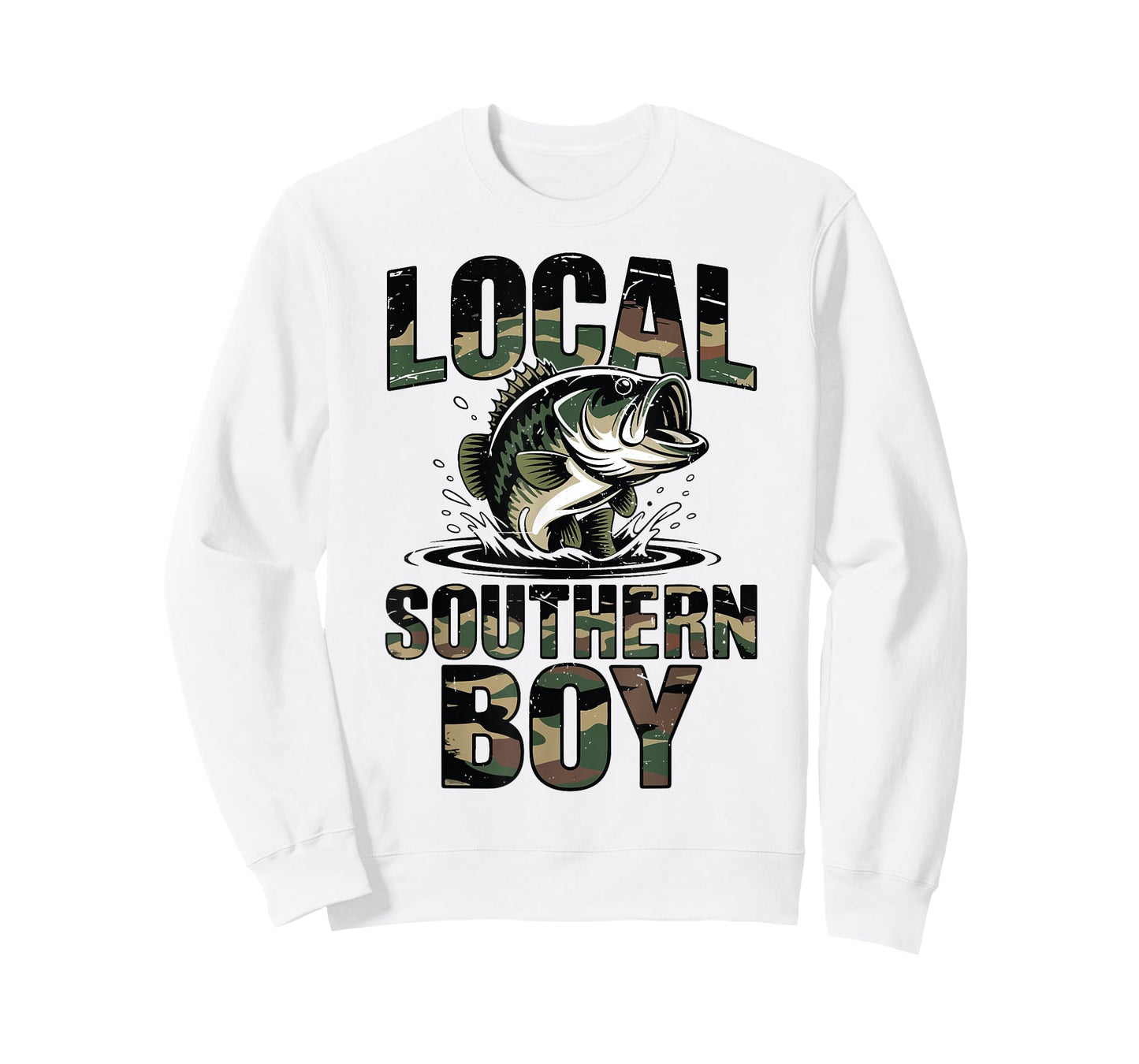 Local Southern Boy Fishing Camo Bass Fish Youth Men Dad Joke T-Shirt